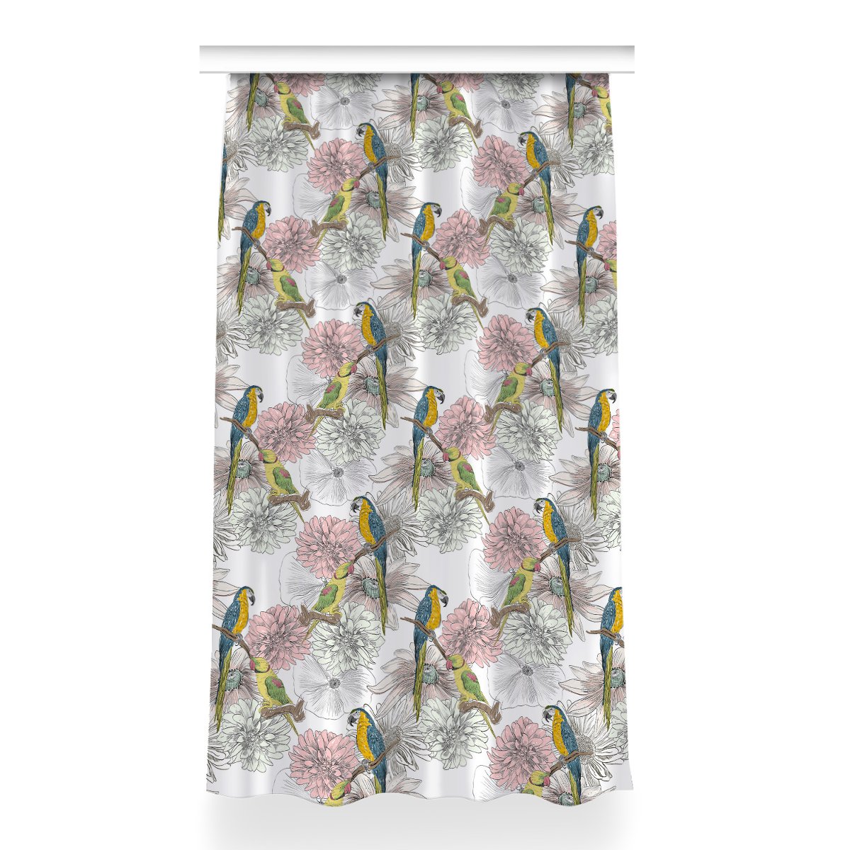 Zasłona z nadrukiem gotowa Papuga i kwiaty 150x260, Fabricsy