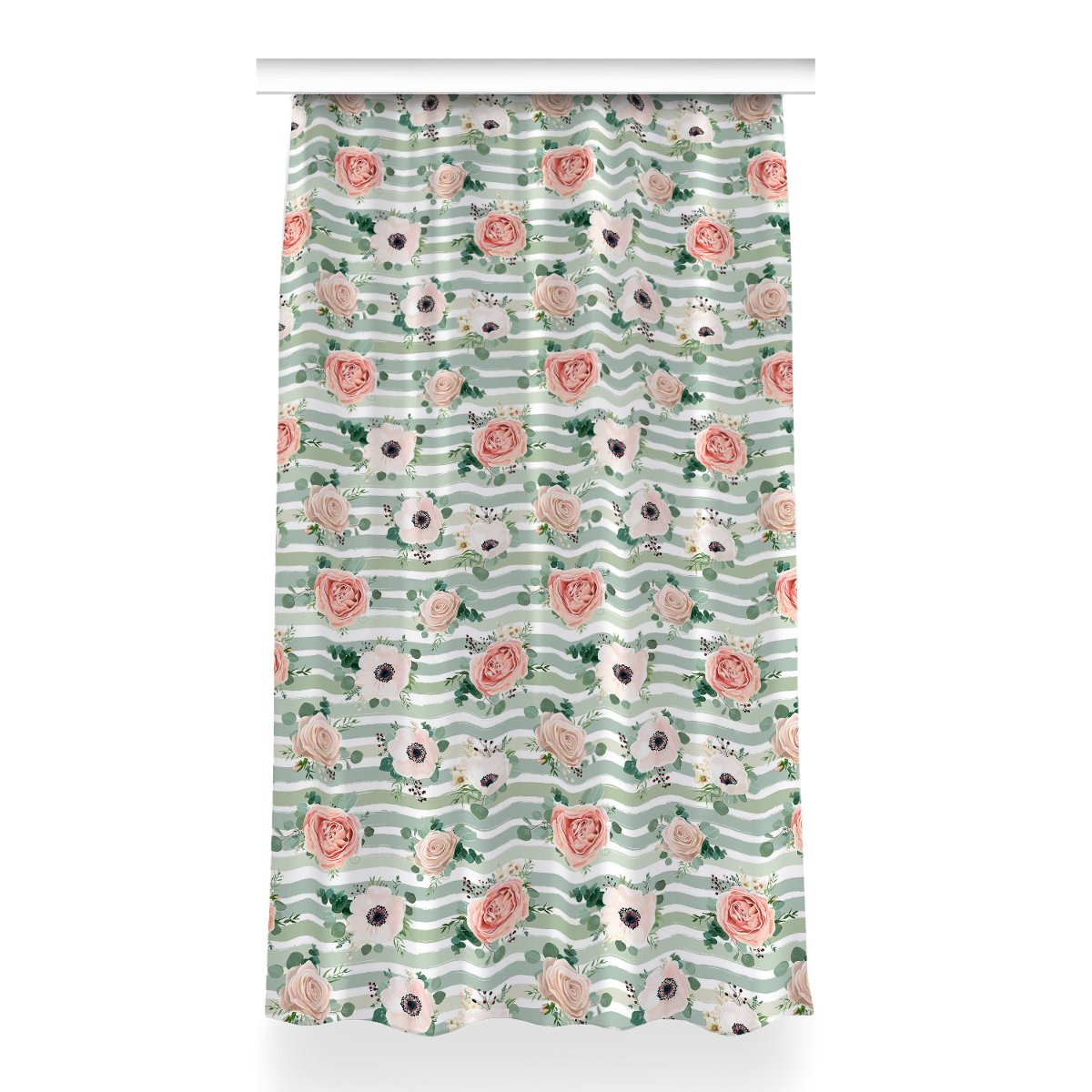 Zasłona z grafiką kolory Pasiaste róże 150x260 cm, Fabricsy