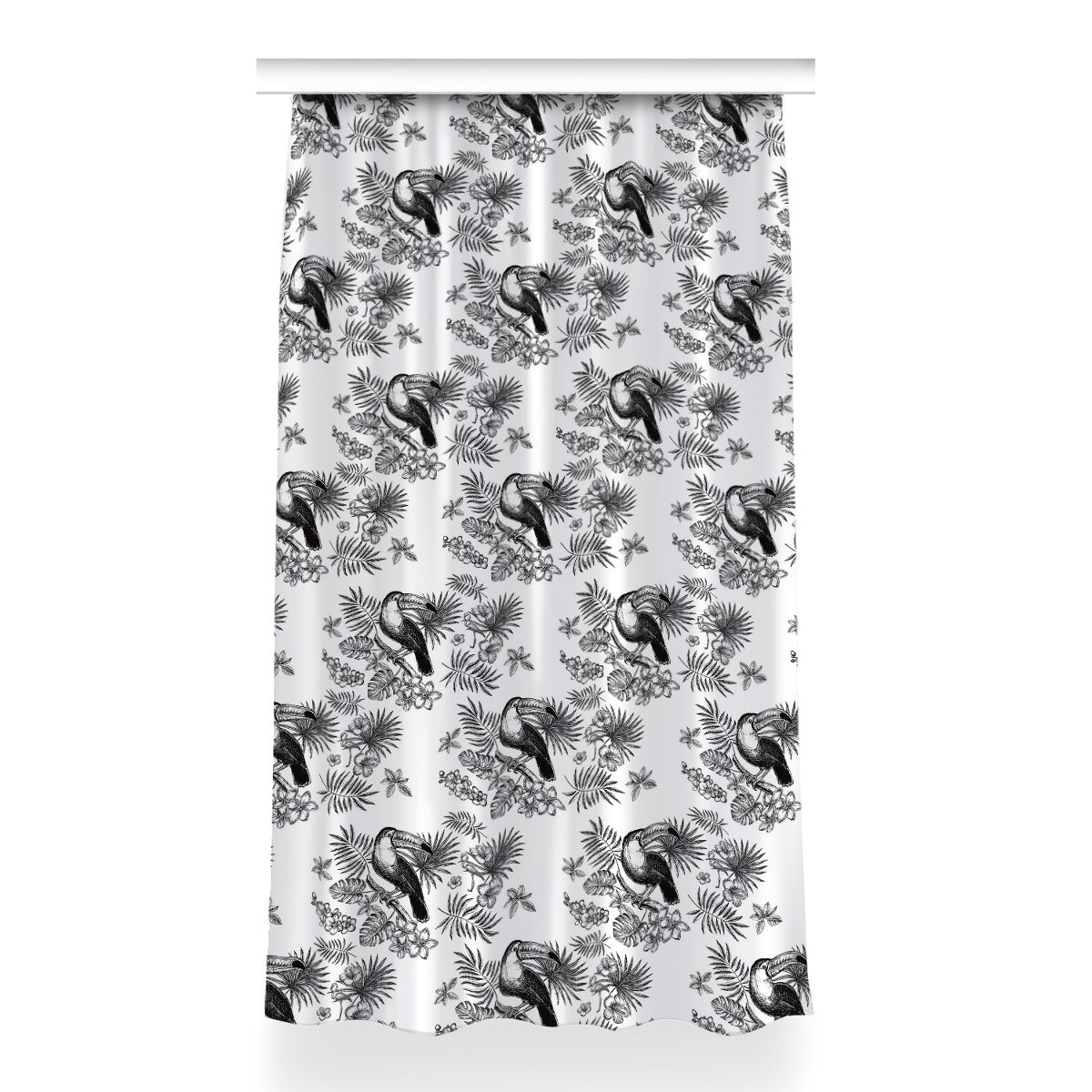 Zasłona gotowa Tropiki czarno-biały wzór 150x260, Fabricsy