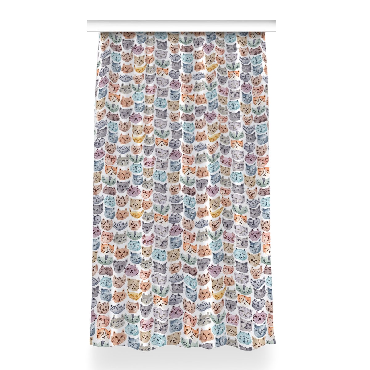 Zasłona przelotki wzór Koty akwarela dekor 150x260, Fabricsy