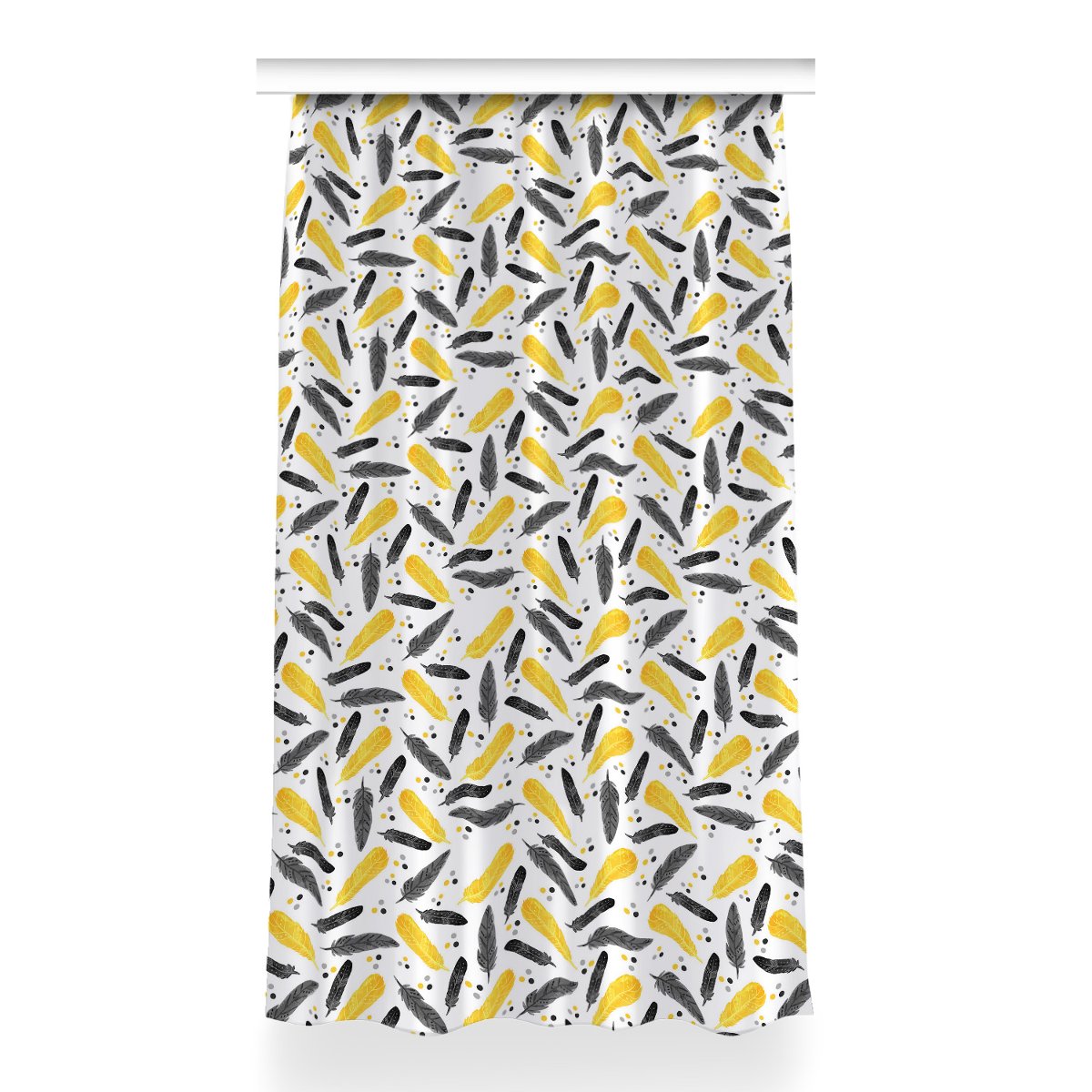 Zasłona gotowa Czarne Złote Pióra wzór 150x260 cm, Fabricsy