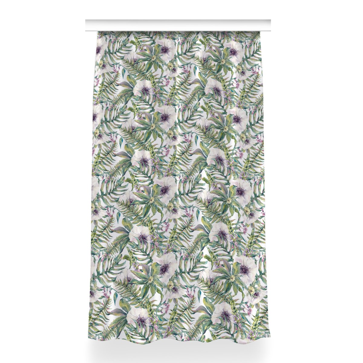 Zasłona z grafiką gotowa Białe kwiaty wzór 150x260, Fabricsy