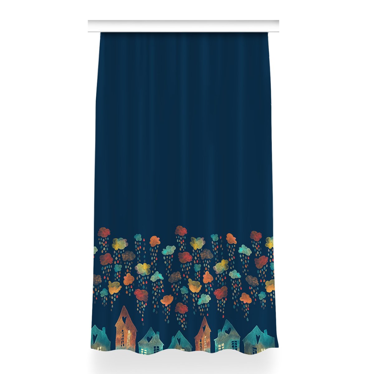 Zasłona z nadrukiem gotowa Kolorowe domy 150x260, Fabricsy