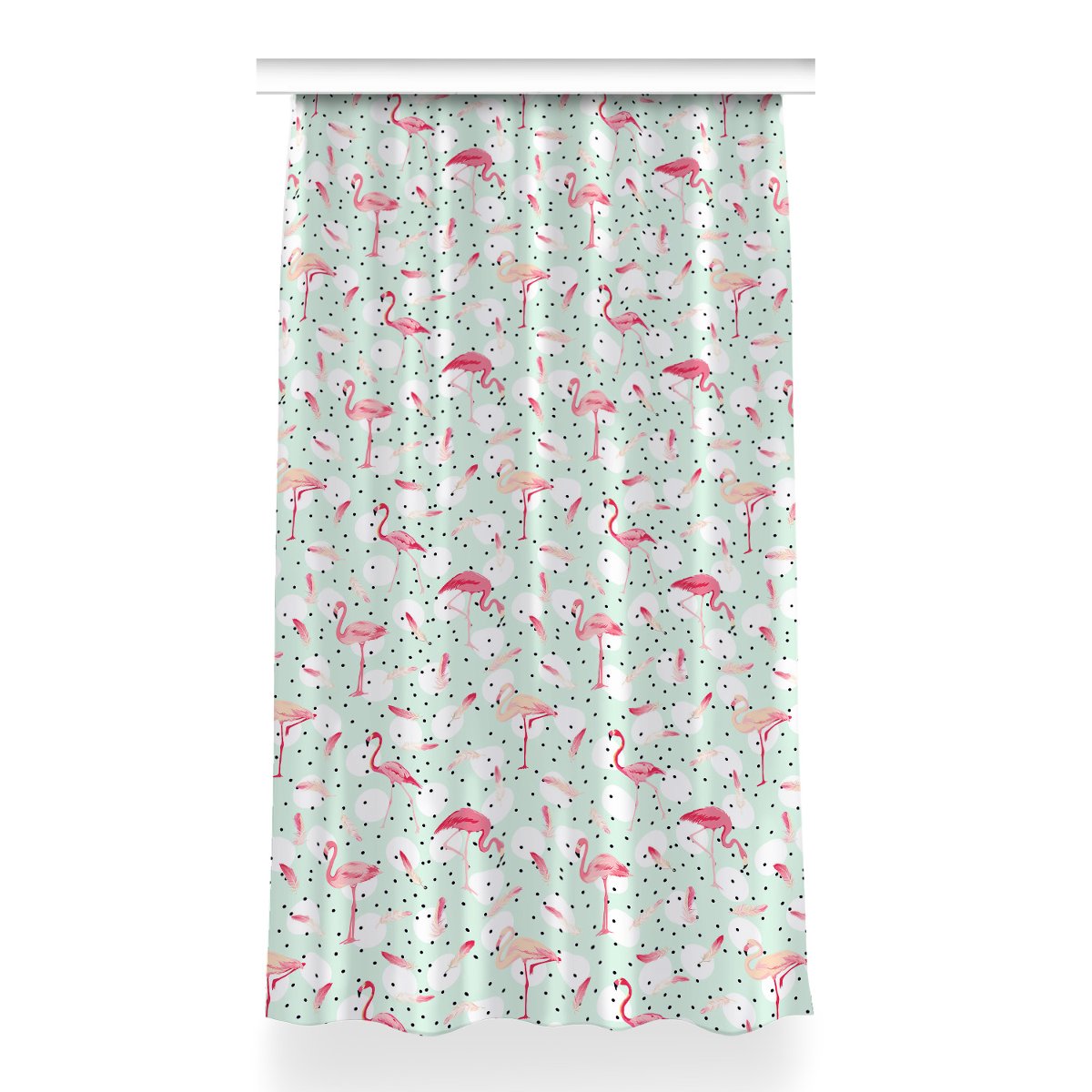 Zasłona z grafiką kolory Flamingi i kropki 150x260, Fabricsy