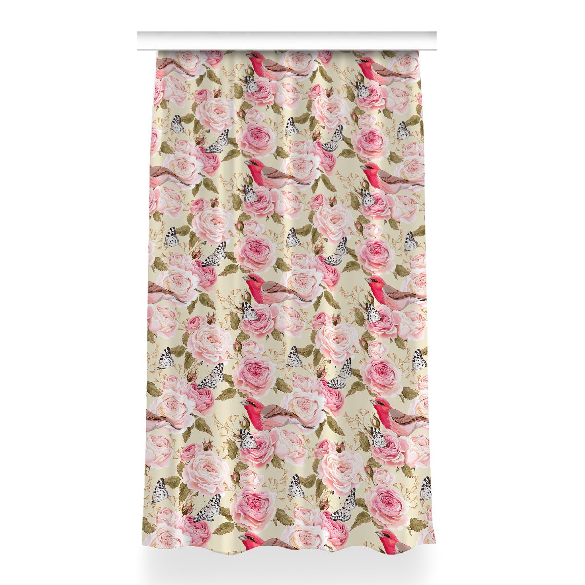 Zasłona przelotki Ptaki kwiaty motyle wzór 150x260, Fabricsy