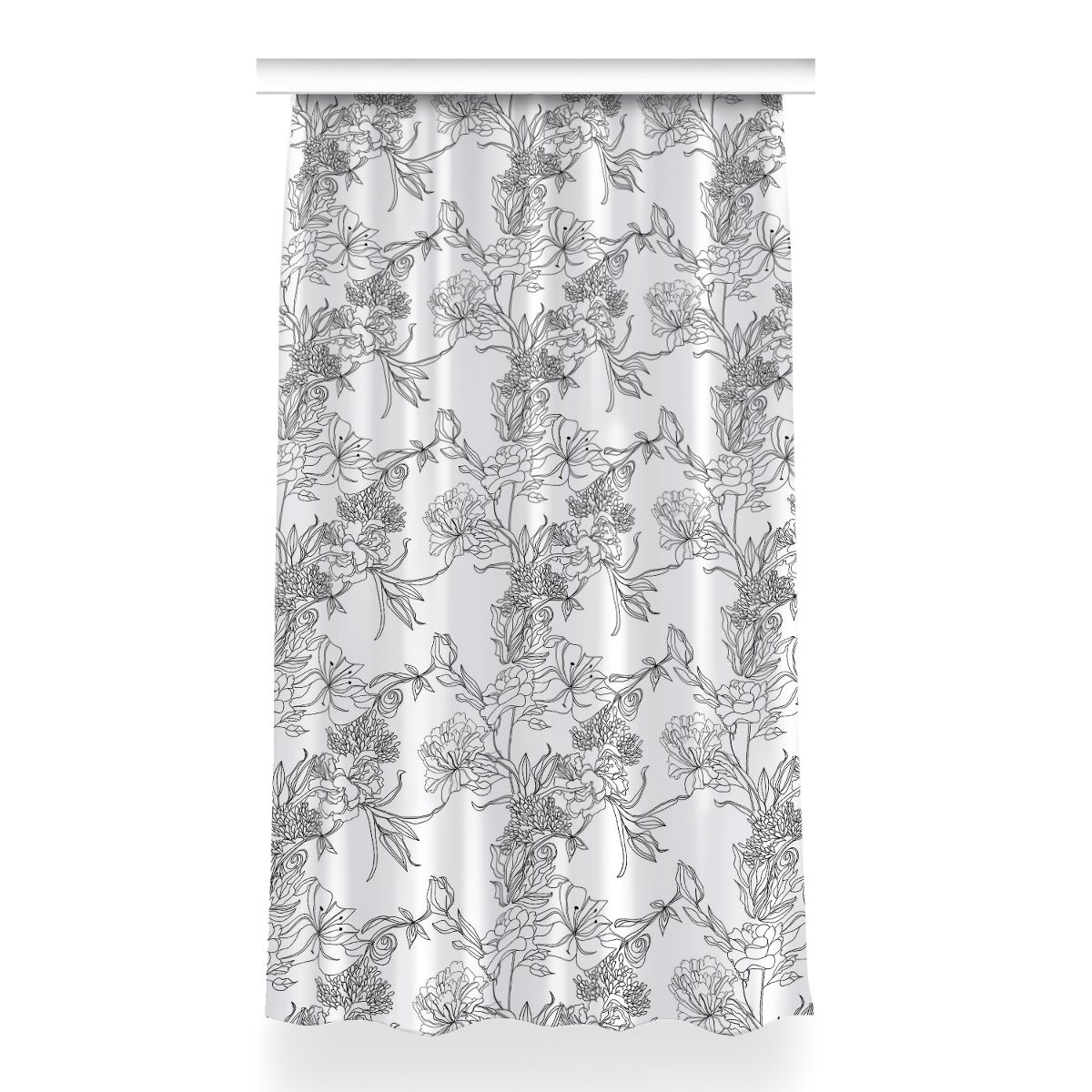 Zasłona do sypialni 150x260 cm Czarno-biały kwiaty, Fabricsy