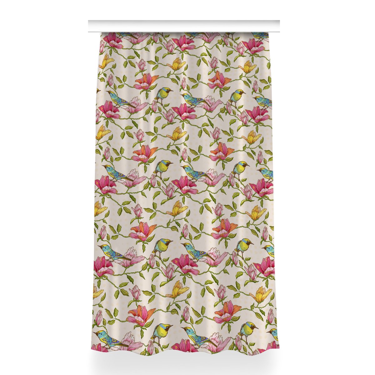 Zasłona gotowa do sypialni 150x260 Kwiaty i Ptaki, Fabricsy