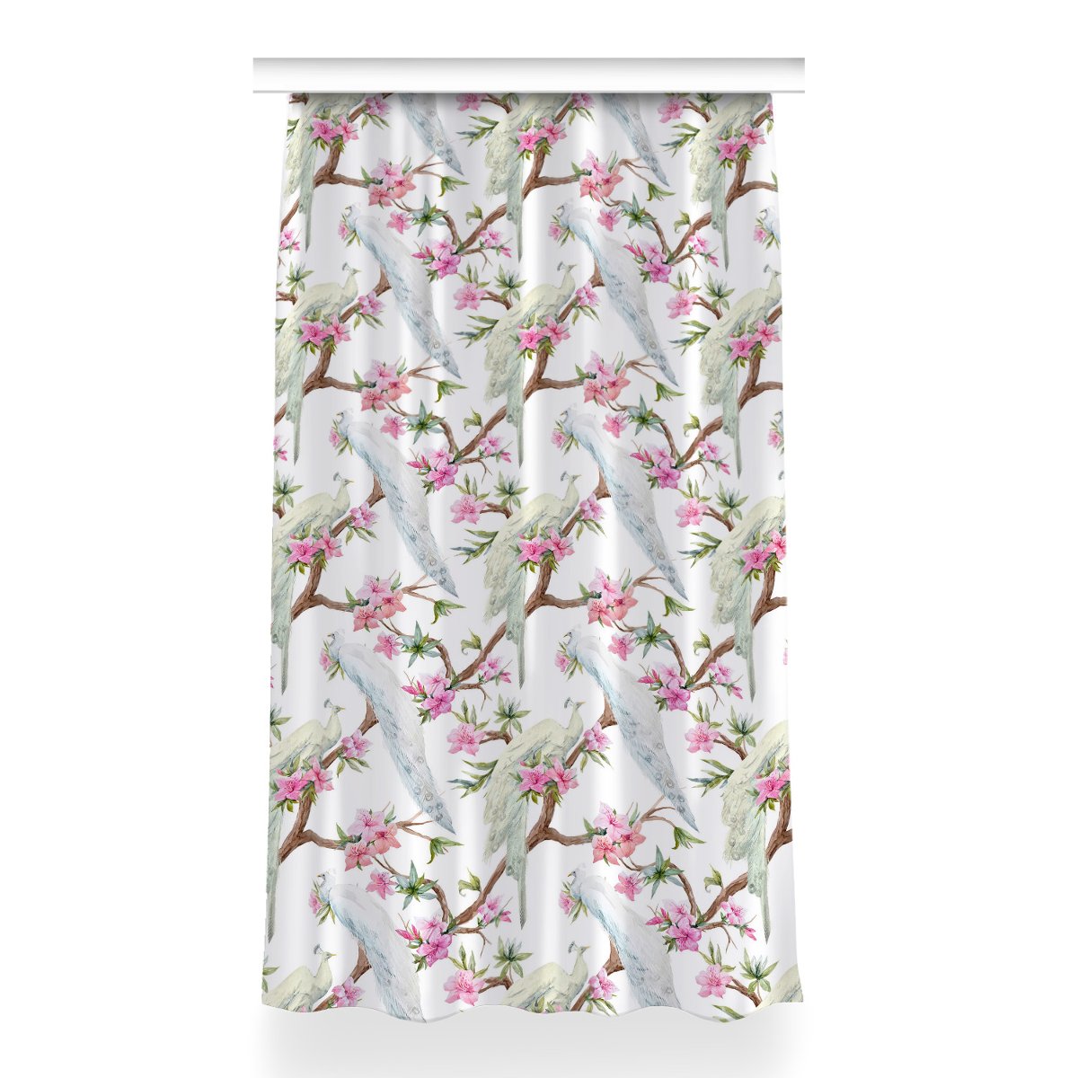 Zasłona na taśmę do sypialni 150x260 Białe pawie, Fabricsy