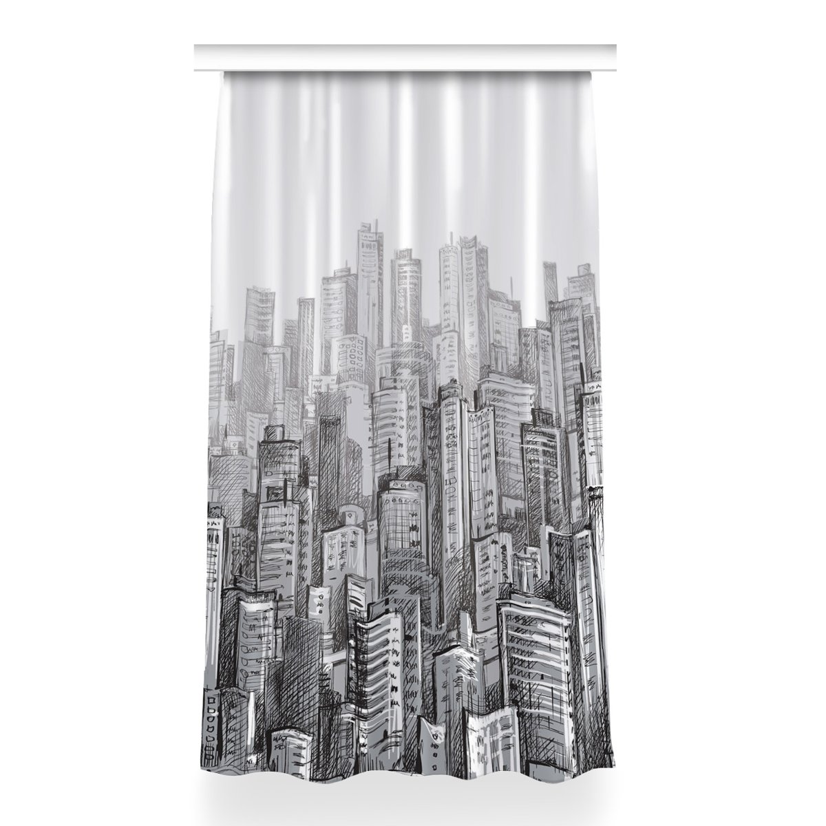 Zasłona na taśmę wzór 150x260 Czarno-białe Miasto, Fabricsy