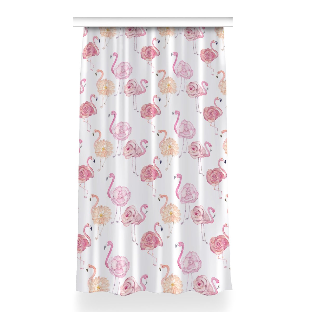Zasłona z grafiką gotowa 150x260 Flamingi i kwiaty, Fabricsy