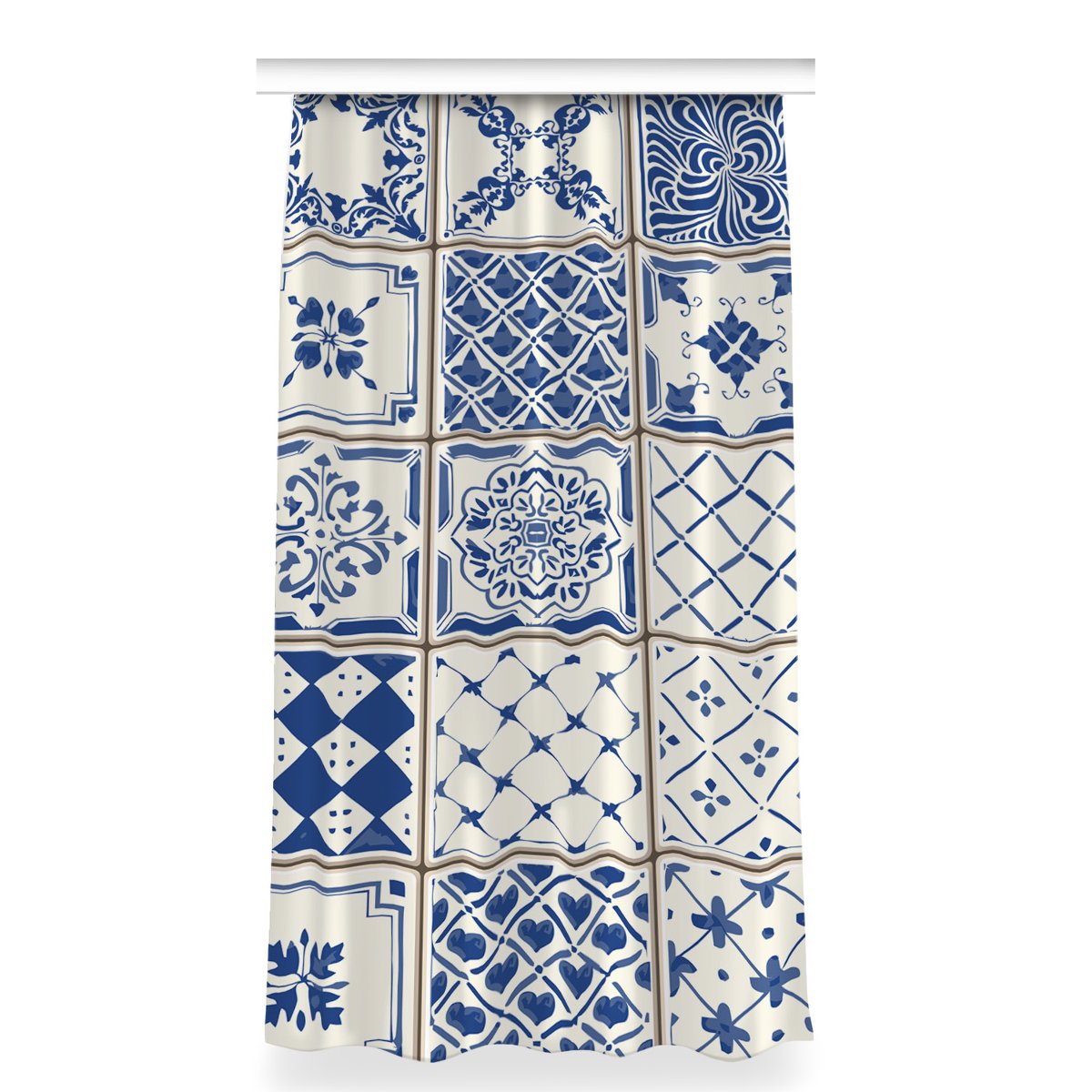 Zasłona na taśmę wzór 150x280 Kafelki niebieskie, Fabricsy