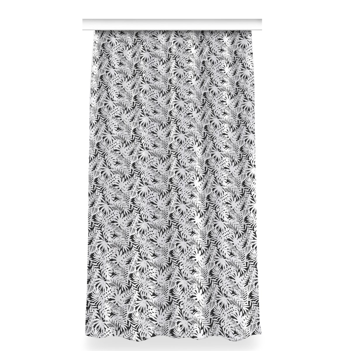 Zasłona na taśmę dekor 150x280 Czarno-białe liście, Fabricsy