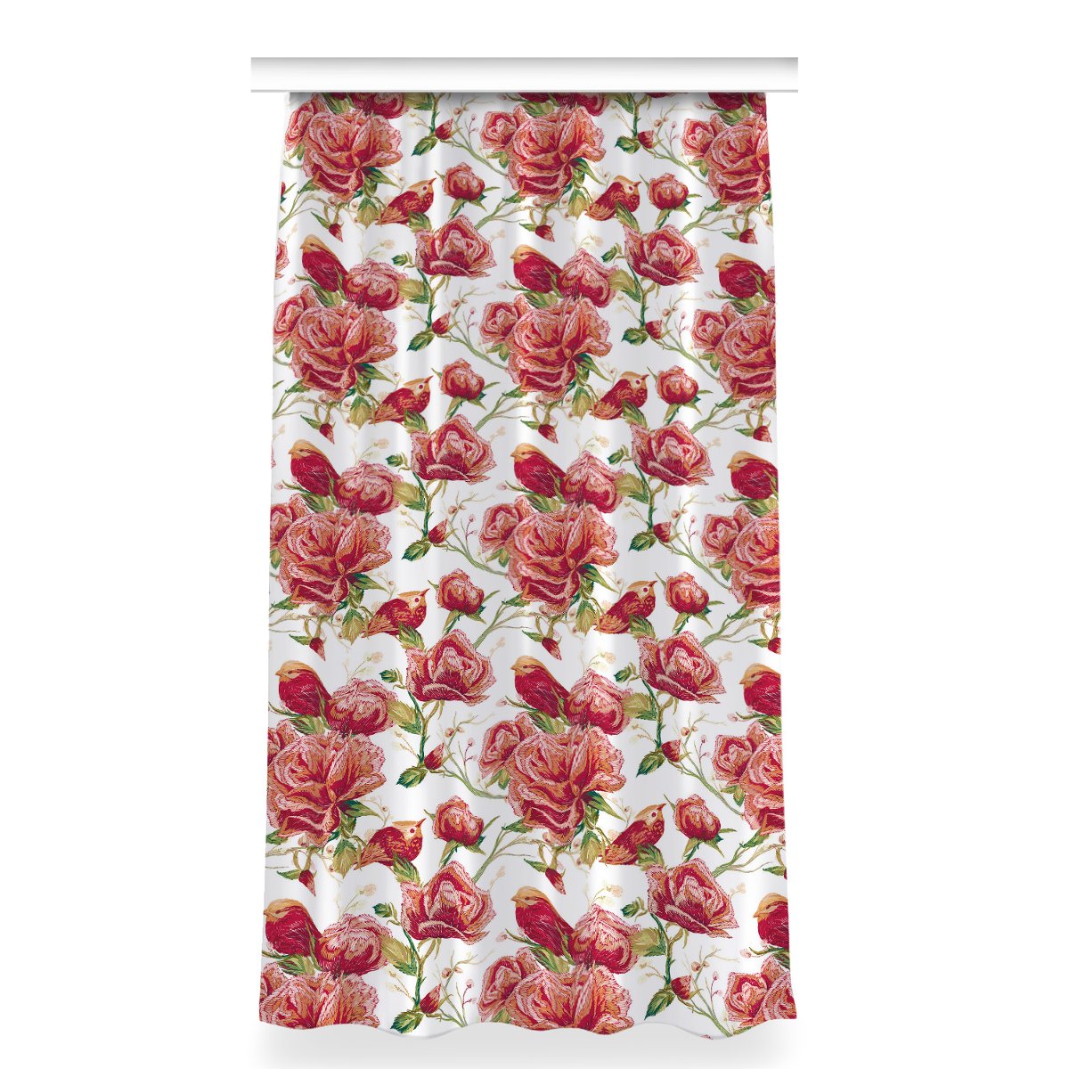 Zasłona klasyczna z grafiką 150x280 Czerwone ptaki, Fabricsy