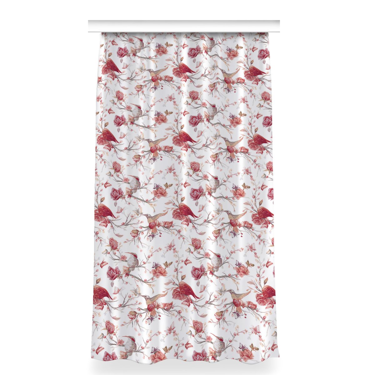 Zasłona z grafiką kolory 150x280 cm Czerwone ptaki, Fabricsy