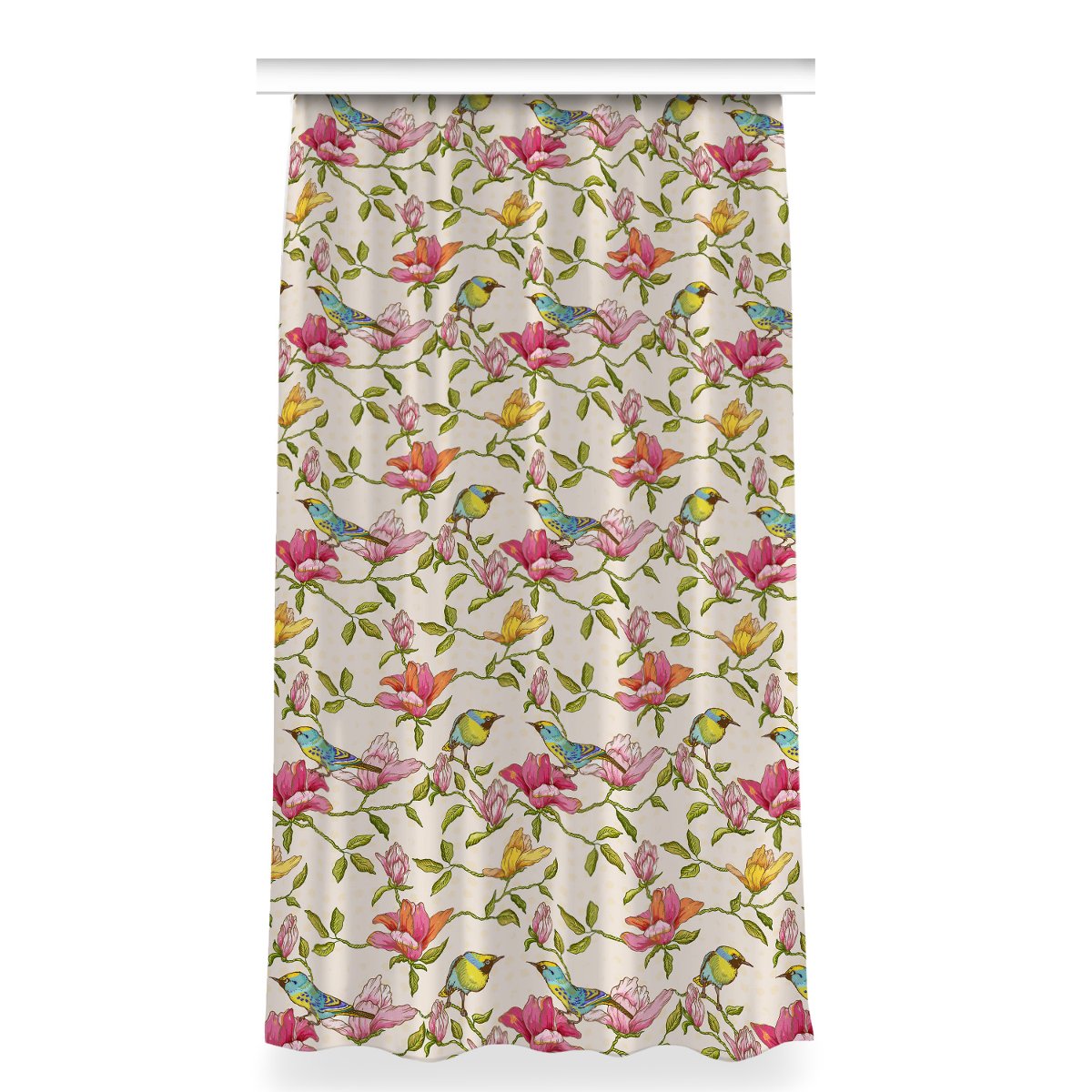 Zasłona gotowa do sypialni 150x280 Kwiaty i Ptaki, Fabricsy