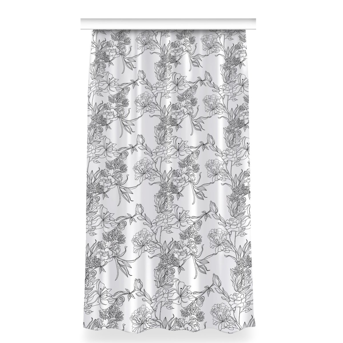 Zasłona do sypialni 150x280 cm Czarno-biały kwiaty, Fabricsy