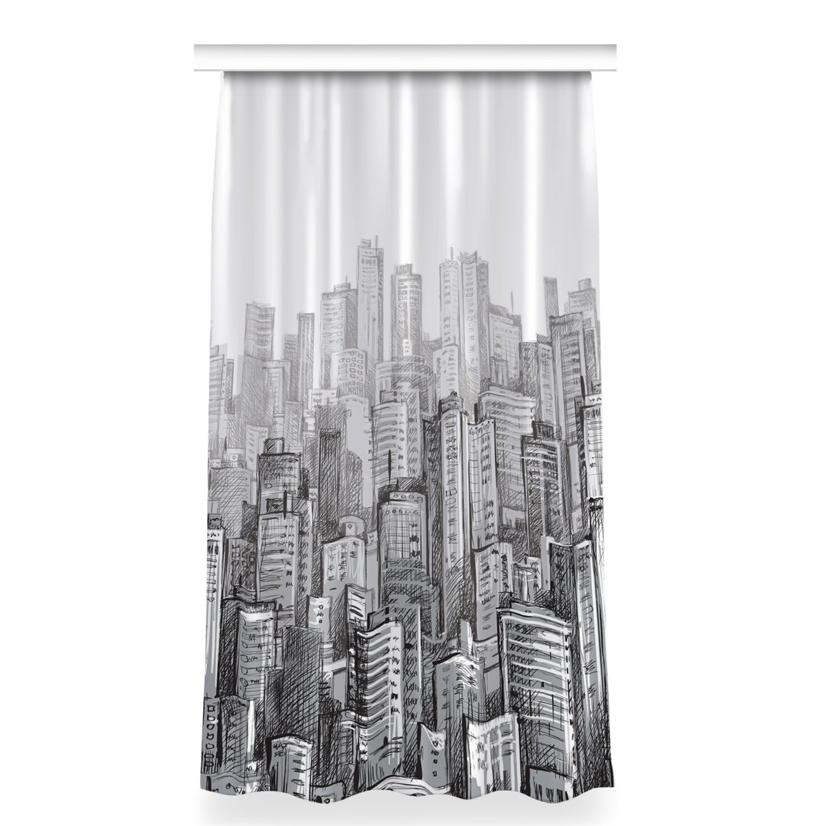 Zasłona na taśmę wzór 150x280 Czarno-białe Miasto, Fabricsy