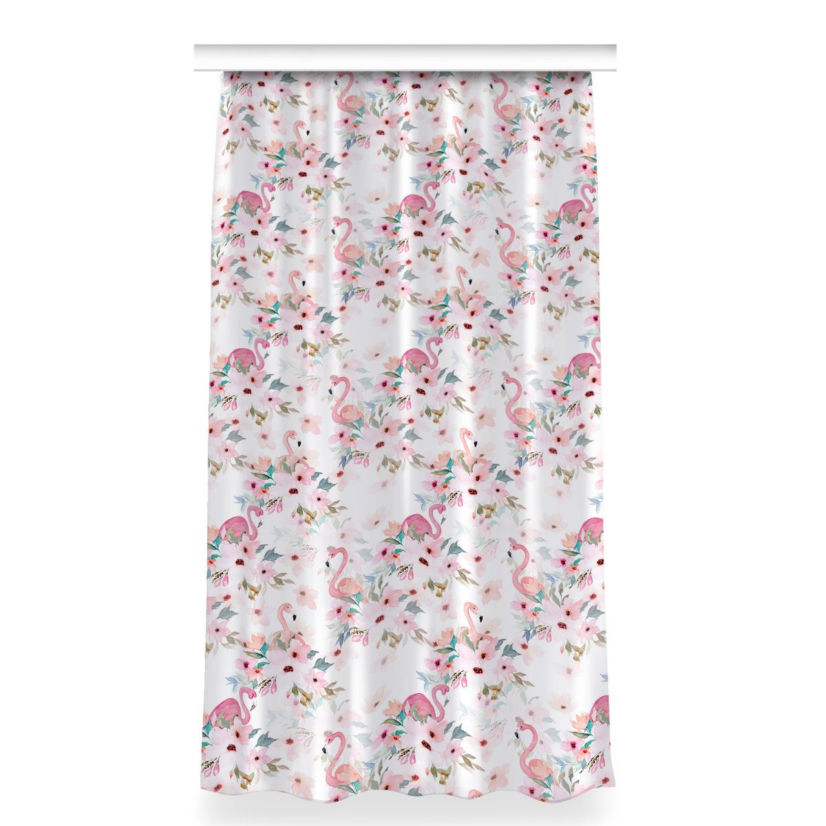 Zasłona z grafiką kolory 150x280 Flamingi kwiaty, Fabricsy