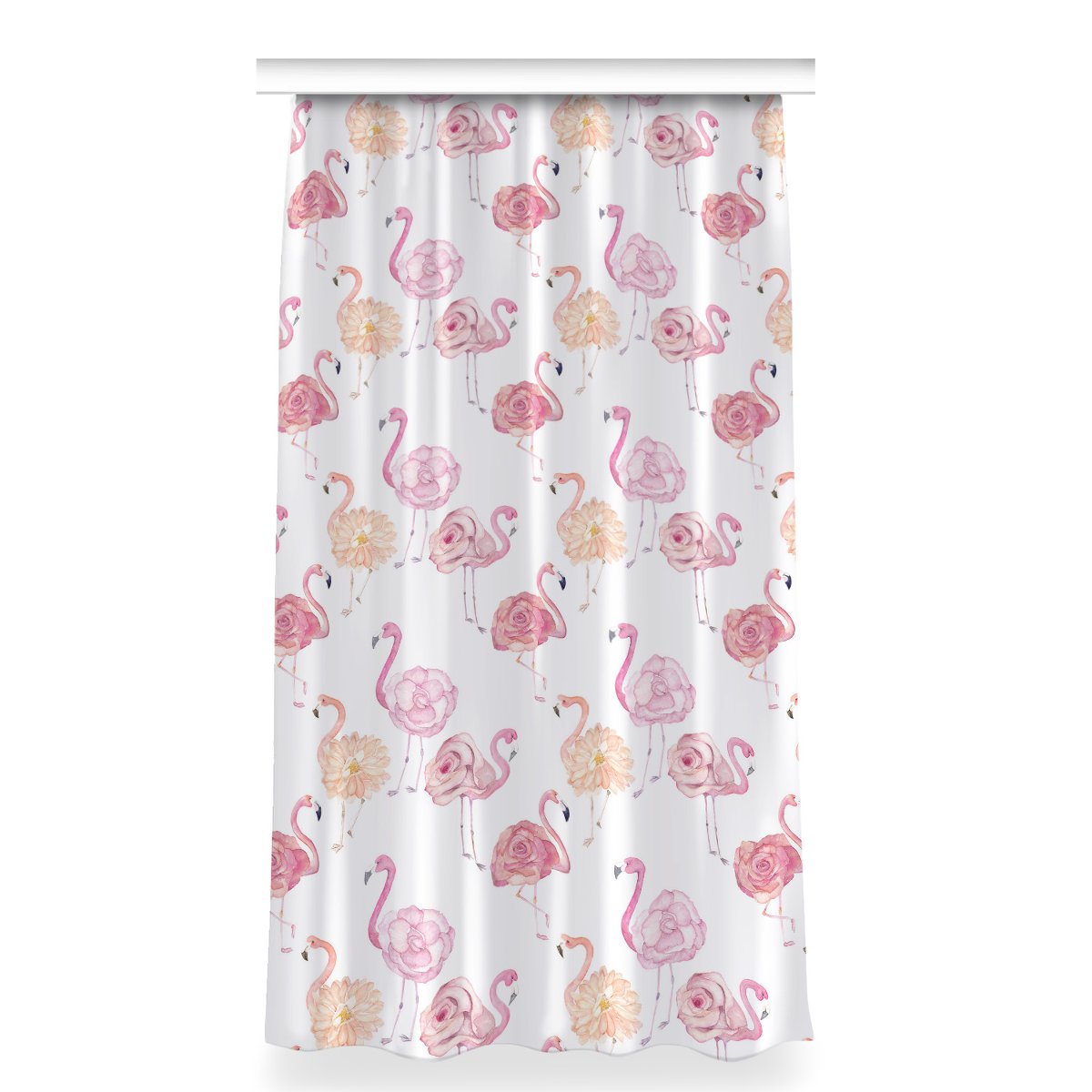 Zasłona z grafiką gotowa 150x280 Flamingi i kwiaty, Fabricsy