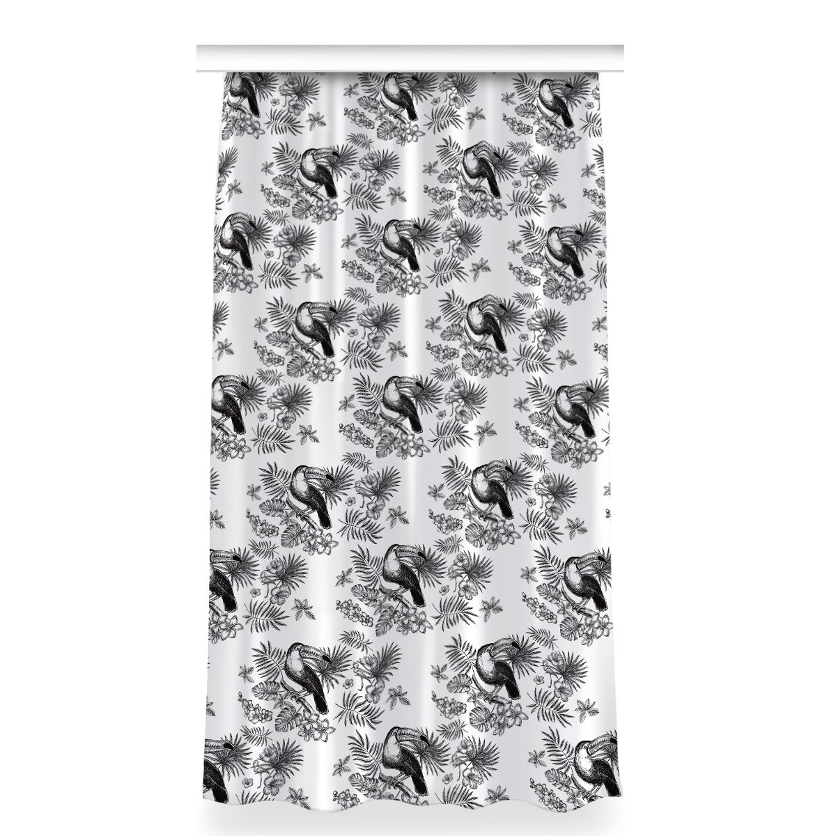 Zasłona gotowa dekor 150x280 Tropiki czarno-biały, Fabricsy