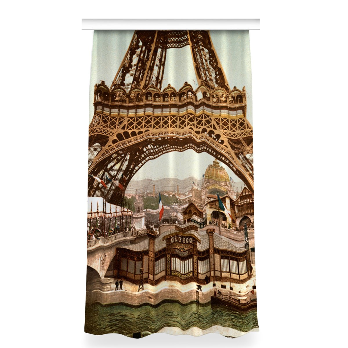 Zasłona na taśmę wzór 150x280 Wieża Eiffla retro, Fabricsy