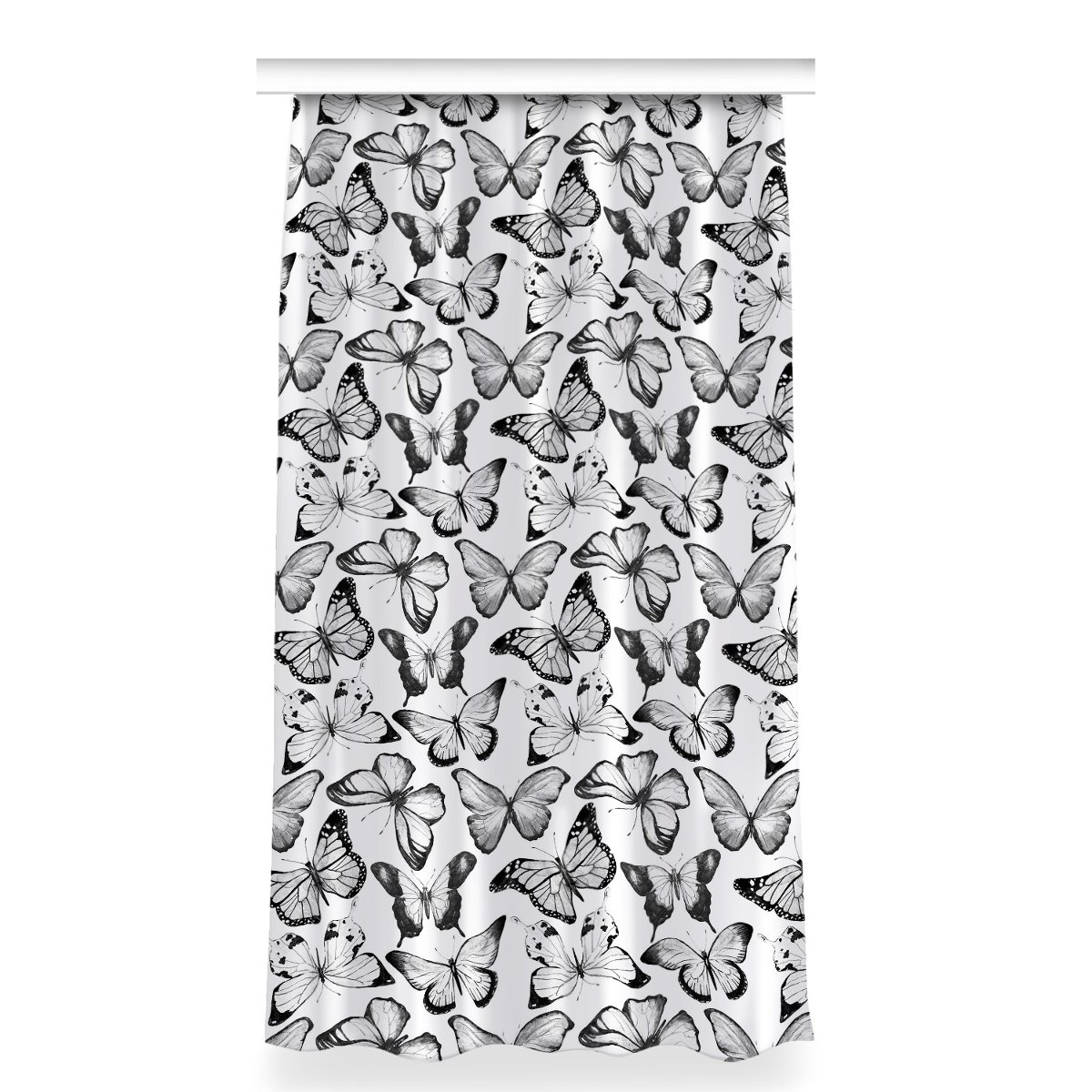 Zasłona na taśmę dekor 150x280 Motyl czarno-biały, Fabricsy