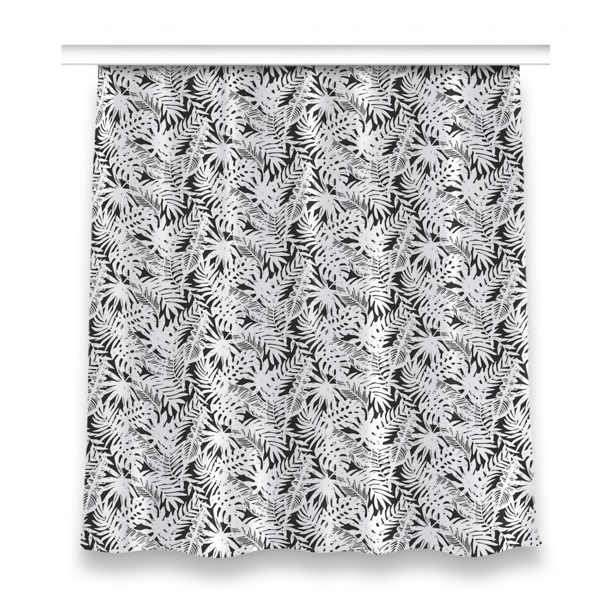 Zasłona na taśmę dekor 150x160 Czarno-białe liście, Fabricsy