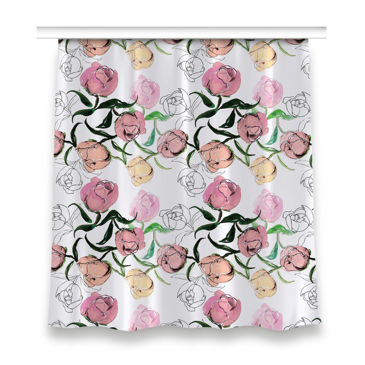 Zasłona z grafiką kolory do salonu 150x160 Piwonie, Fabricsy
