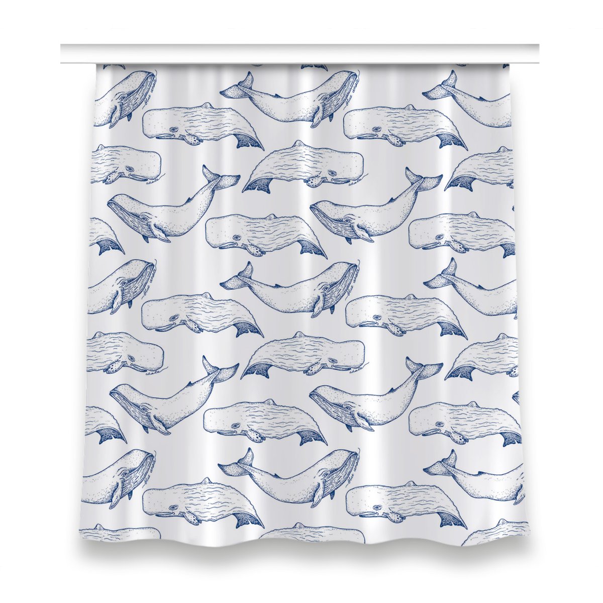 Zasłona gotowa wzór 150x160 Niebieskie Wieloryby, Fabricsy