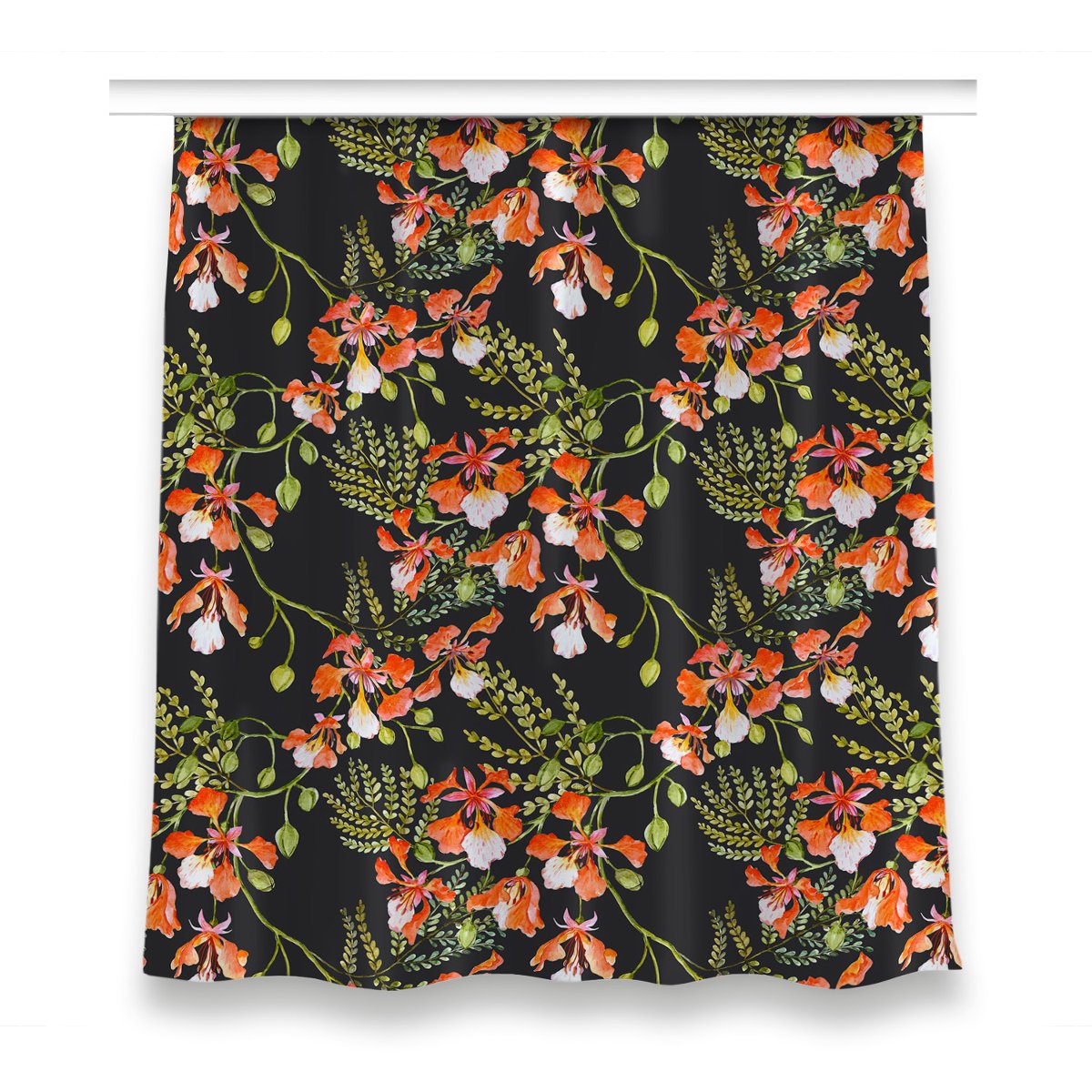 Zasłona z grafiką gotowa 150x160 Czerwone kwiaty, Fabricsy