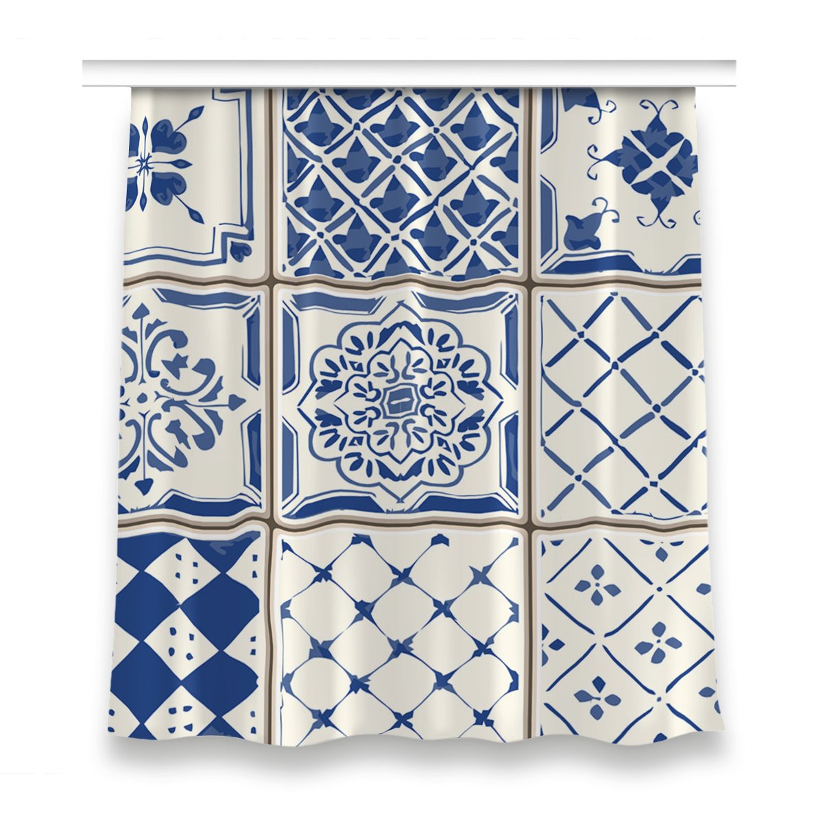 Zasłona na taśmę wzór 150x160 Kafelki niebieskie, Fabricsy