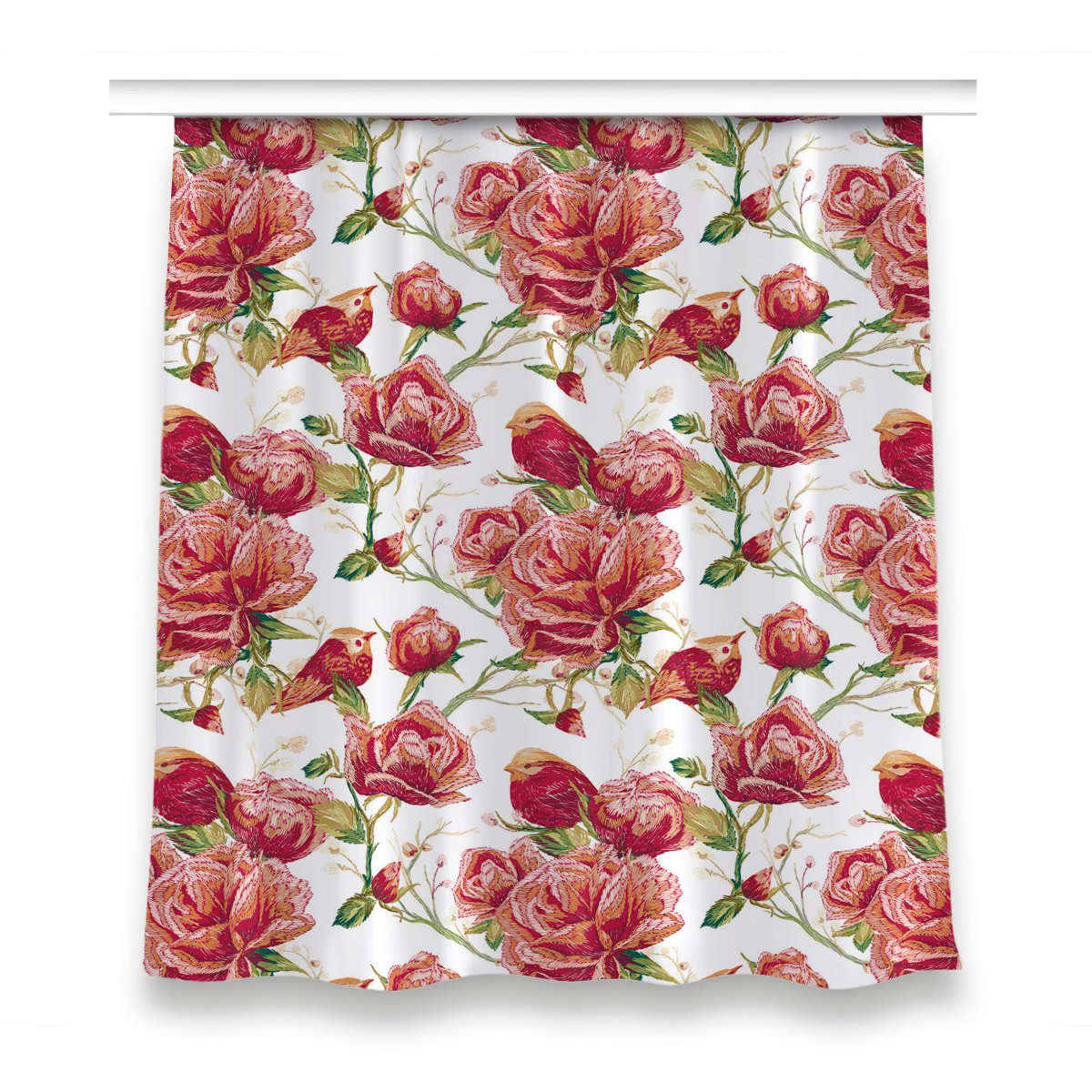 Zasłona klasyczna z grafiką 150x160 Czerwone ptaki, Fabricsy