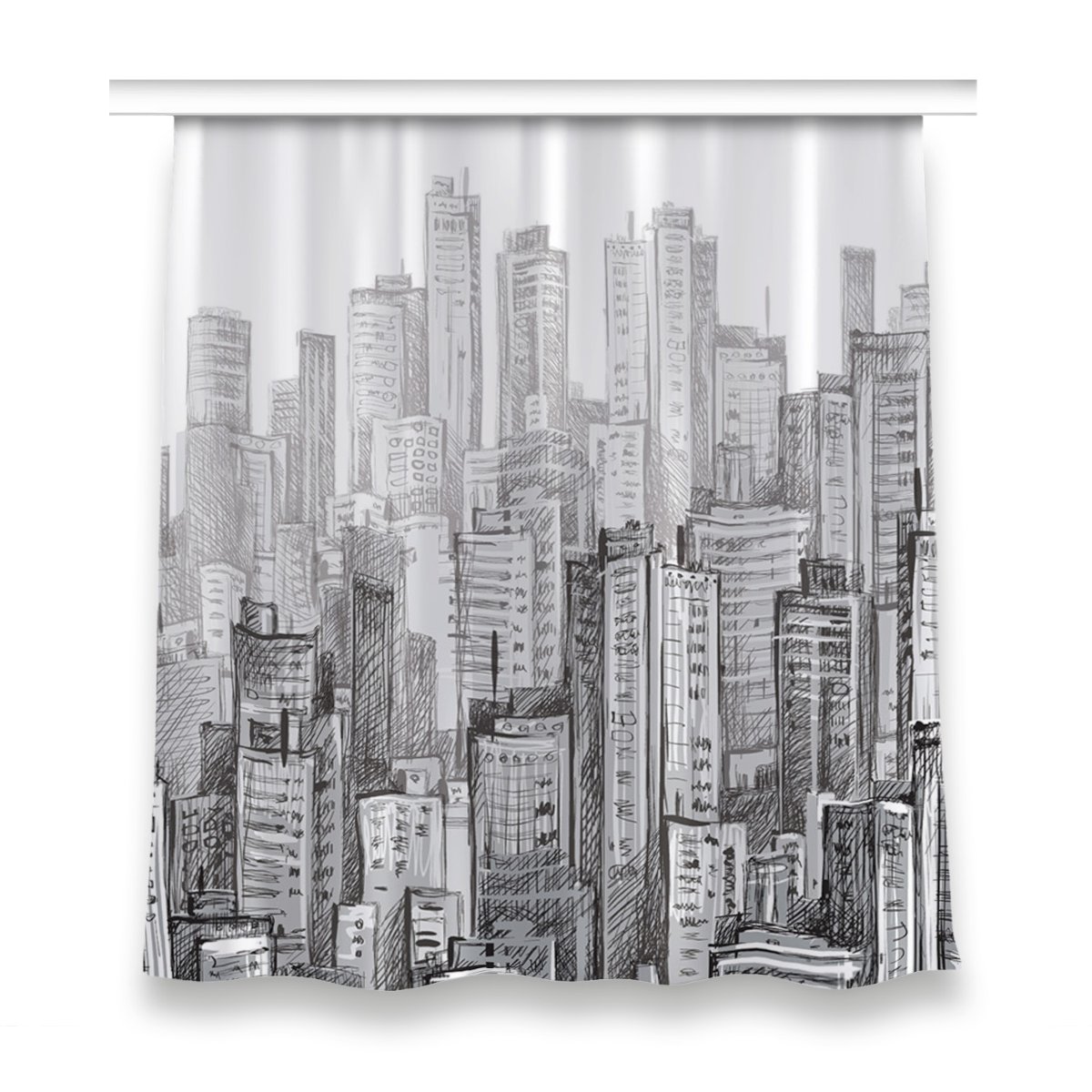 Zasłona na taśmę wzór 150x160 Czarno-białe Miasto, Fabricsy