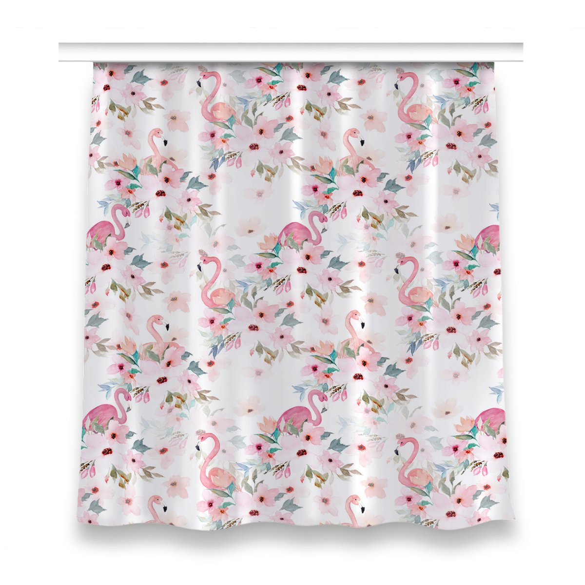 Zasłona z grafiką kolory 150x160 Flamingi kwiaty, Fabricsy