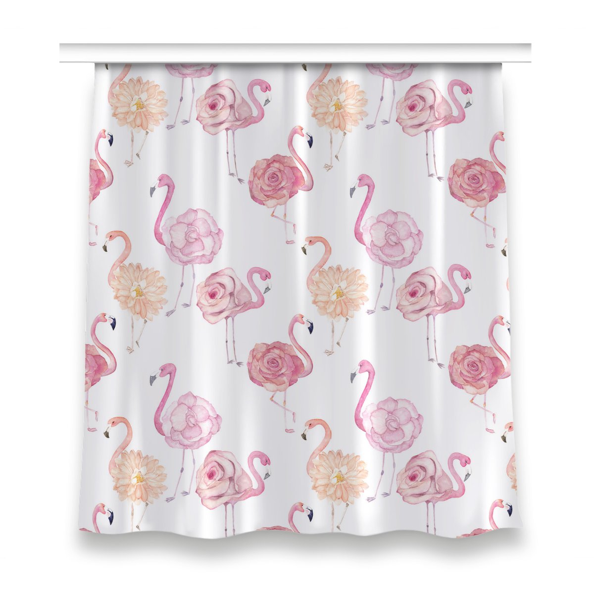 Zasłona z grafiką gotowa 150x160 Flamingi i kwiaty, Fabricsy