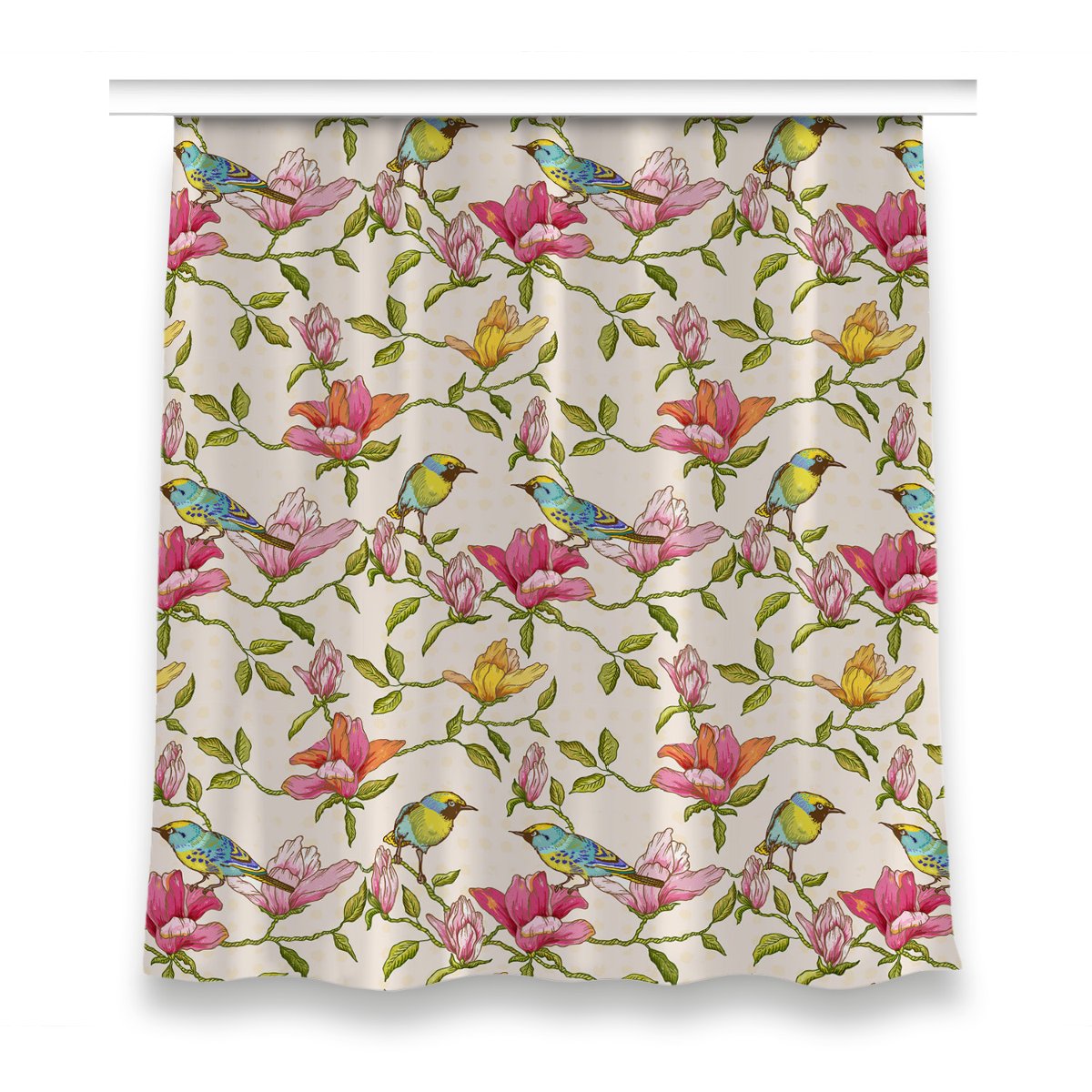 Zasłona gotowa do sypialni 150x160 Kwiaty i Ptaki, Fabricsy