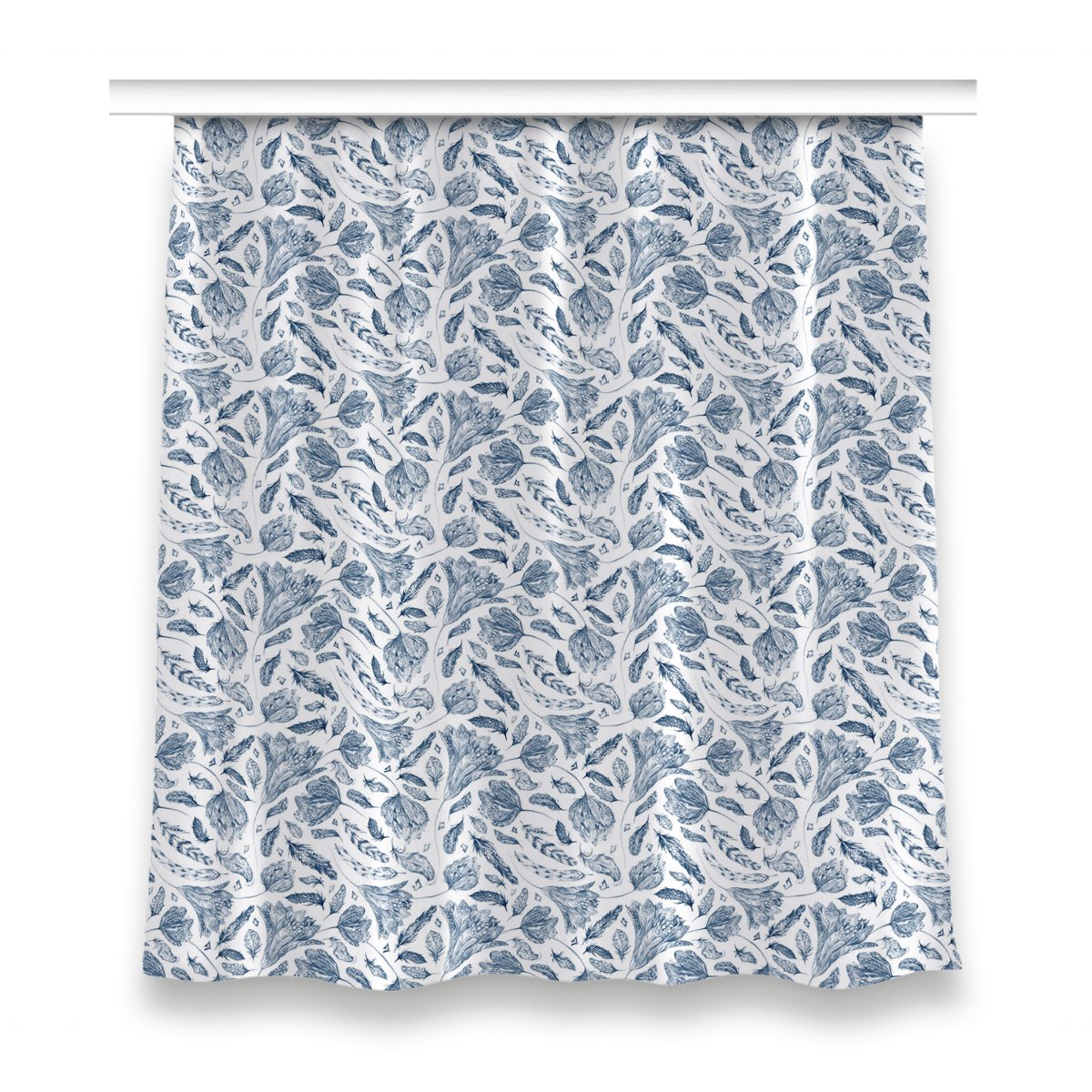 Zasłona na taśmę dekor 150x160 Niebieskie liście, Fabricsy