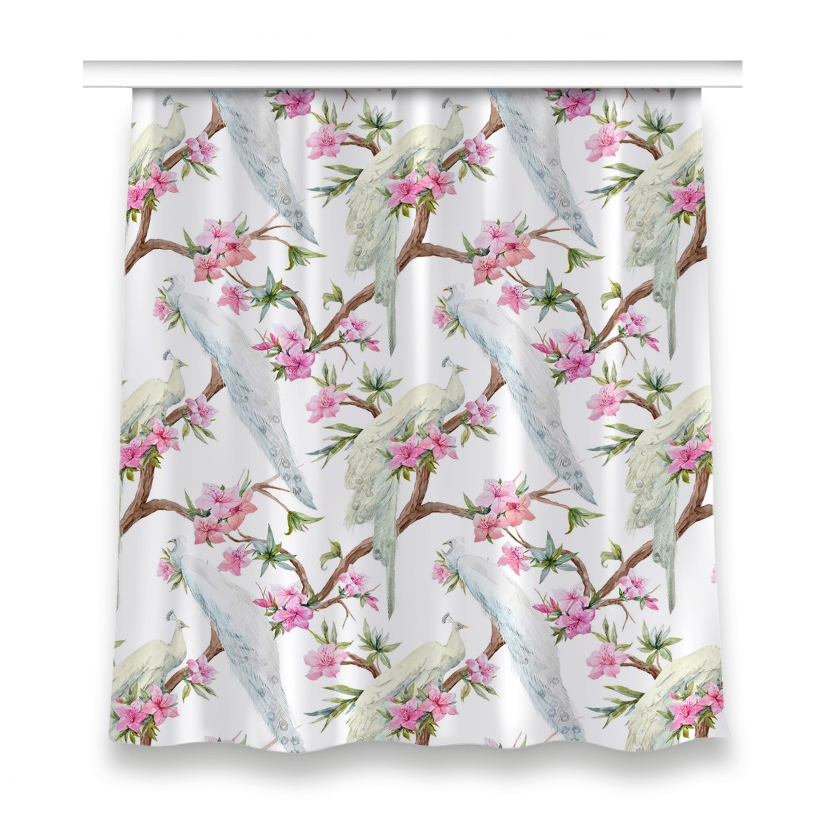 Zasłona na taśmę do sypialni 150x160 Białe pawie, Fabricsy