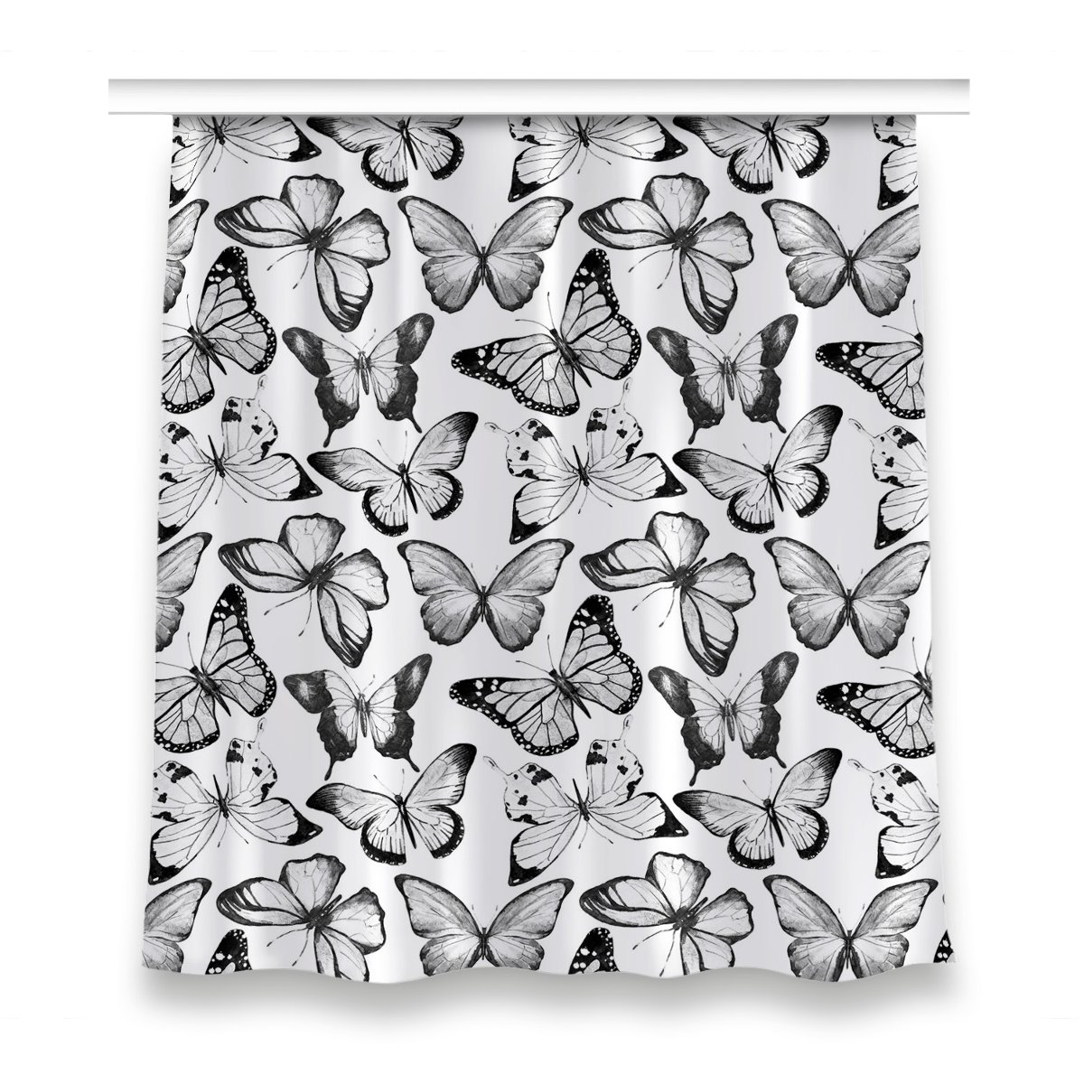 Zasłona na taśmę dekor 150x160 Motyl czarno-biały, Fabricsy