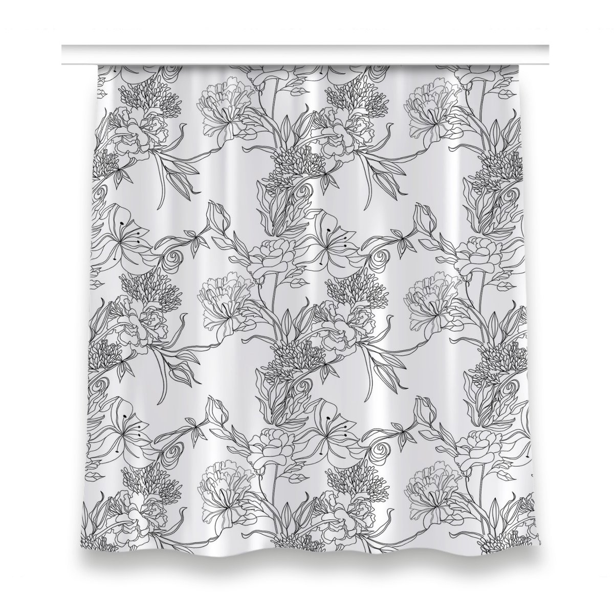 Zasłona do sypialni 150x160 cm Czarno-biały kwiaty, Fabricsy