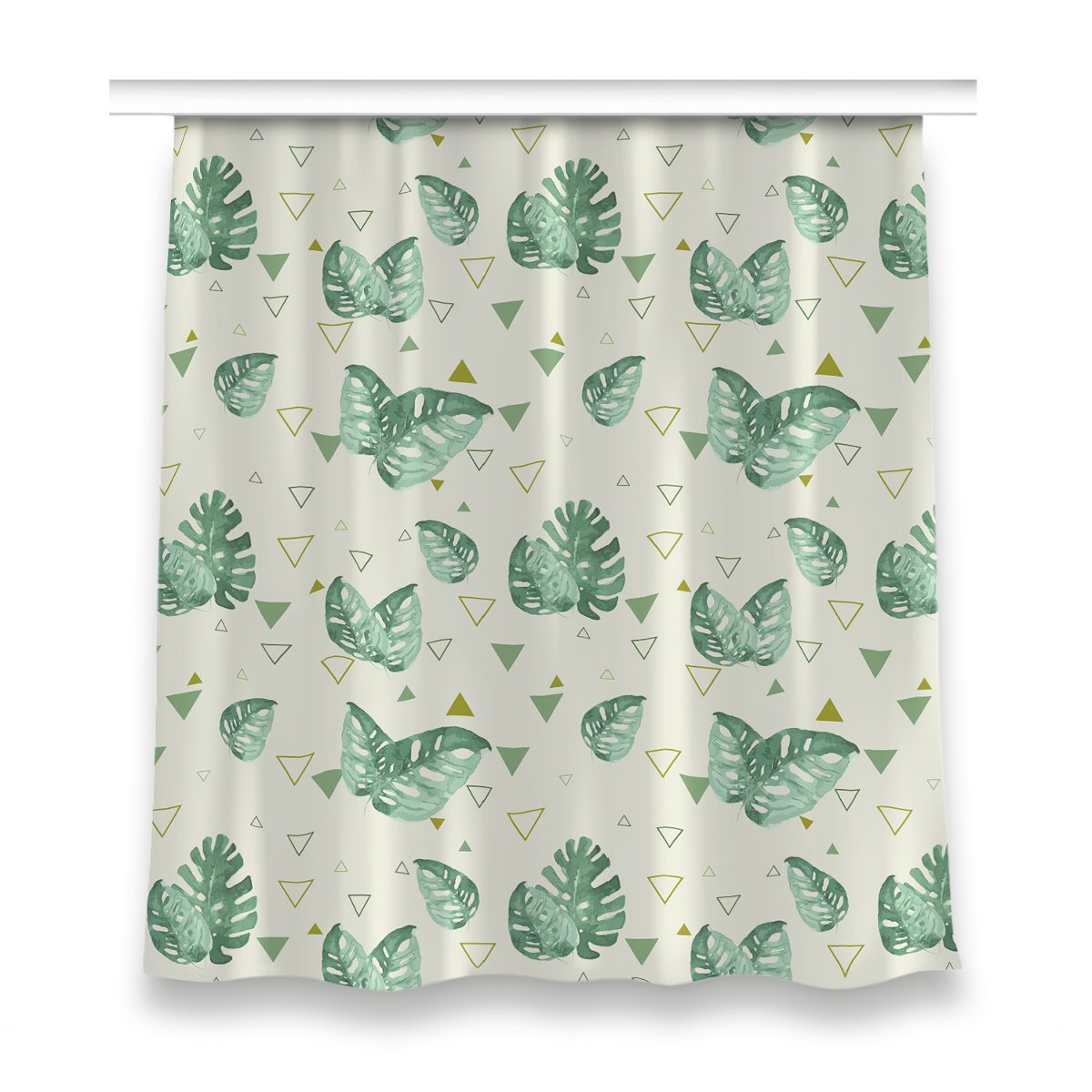 Zasłona do sypialni 150x160 cm Monstera i trójkąty, Fabricsy