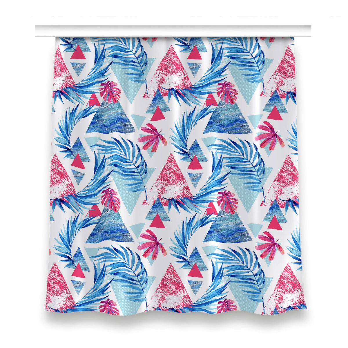 Zasłona z grafiką kolory 150x160 Liście i trójkąty, Fabricsy