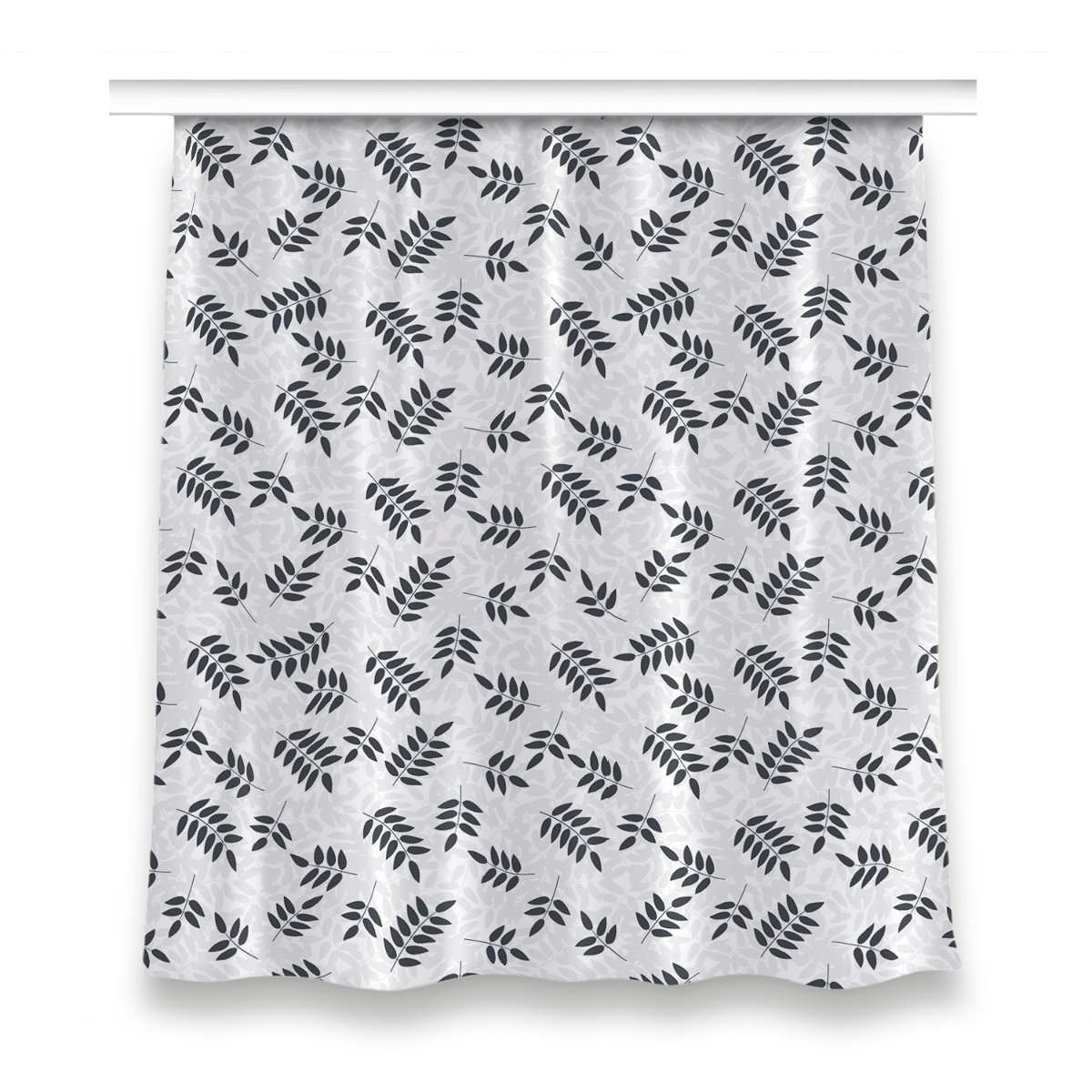 Zasłona na taśmę dekor 150x160 Czarno szare liście, Fabricsy