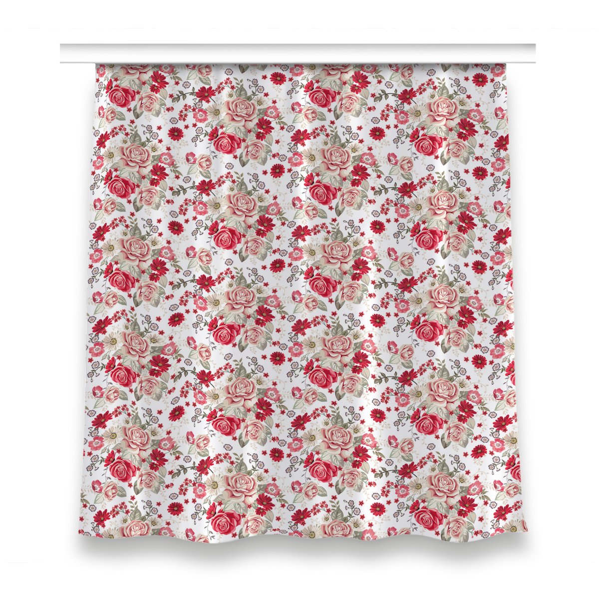 Zasłona z grafiką kolory 150x160 Czerwone kwiaty, Fabricsy