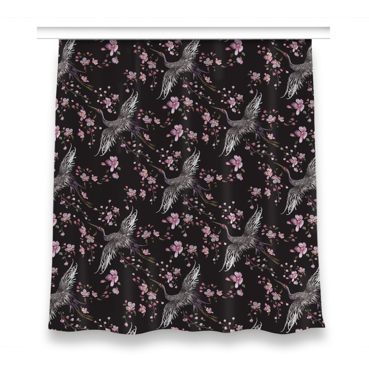 Zasłona z grafiką gotowa 150x160 Czaple i kwiaty, Fabricsy