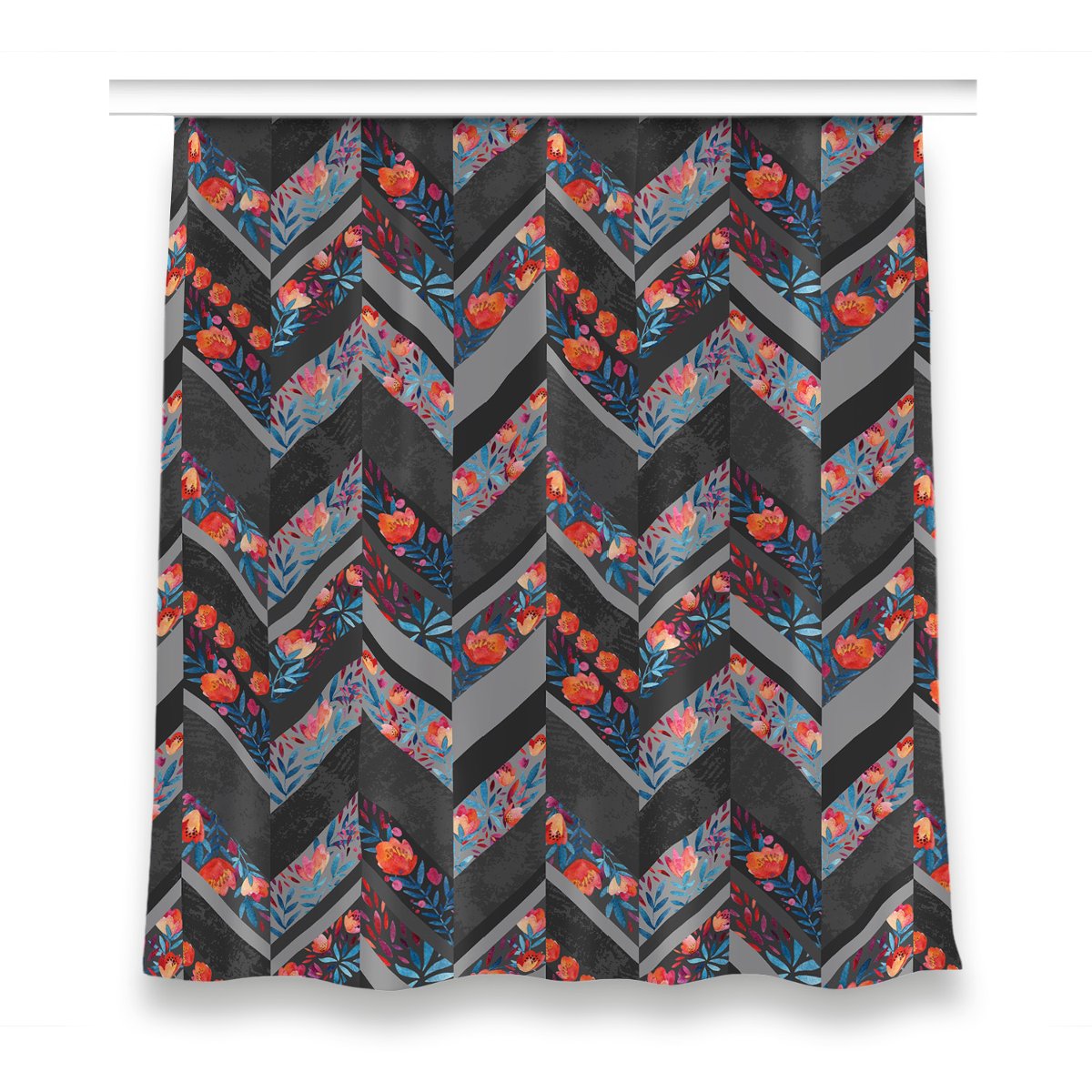 Zasłona gotowa do pokoju 150x160 Kwiaty w jodełkę, Fabricsy