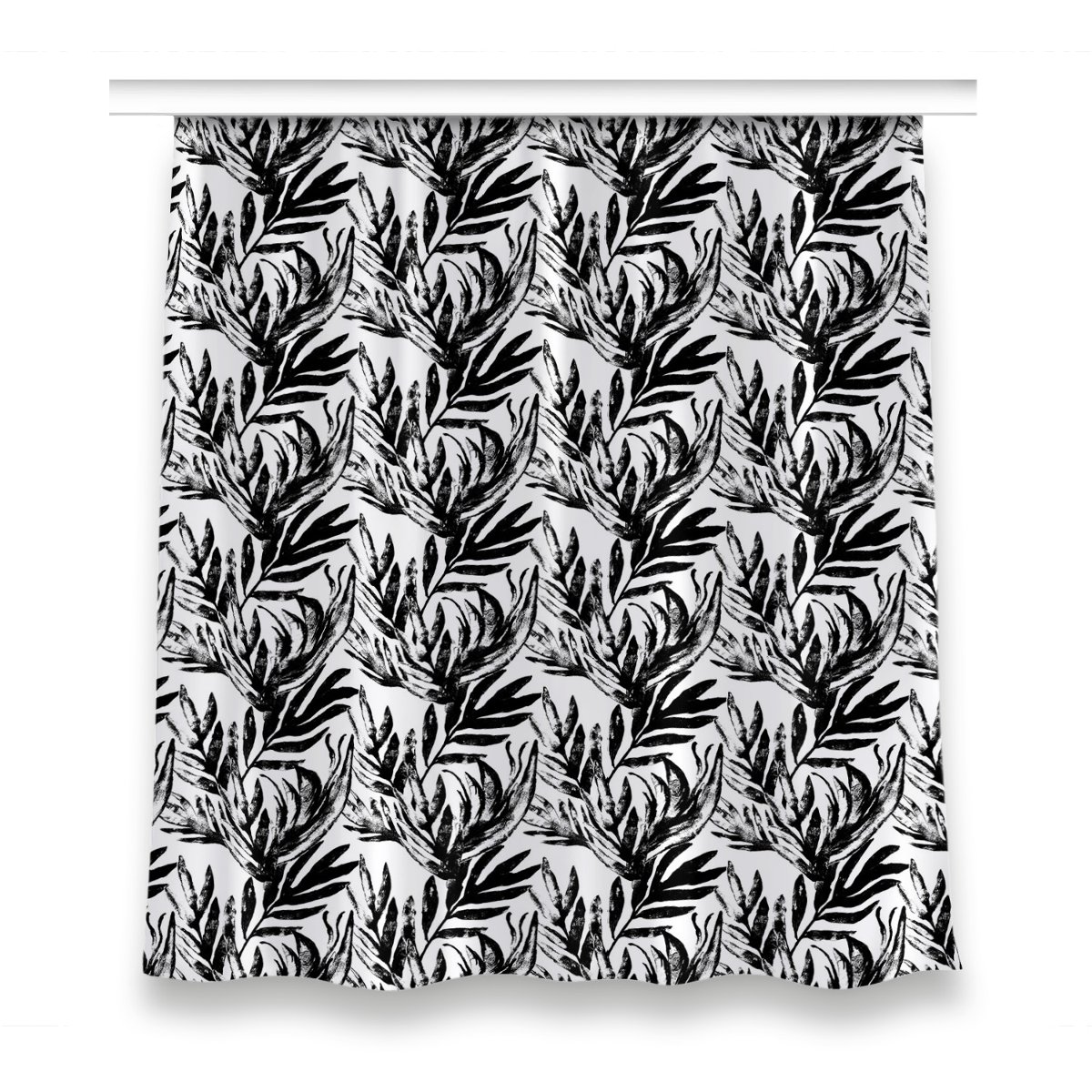 Zasłona na taśmę do salonu 150x160 Czarna monstera, Fabricsy