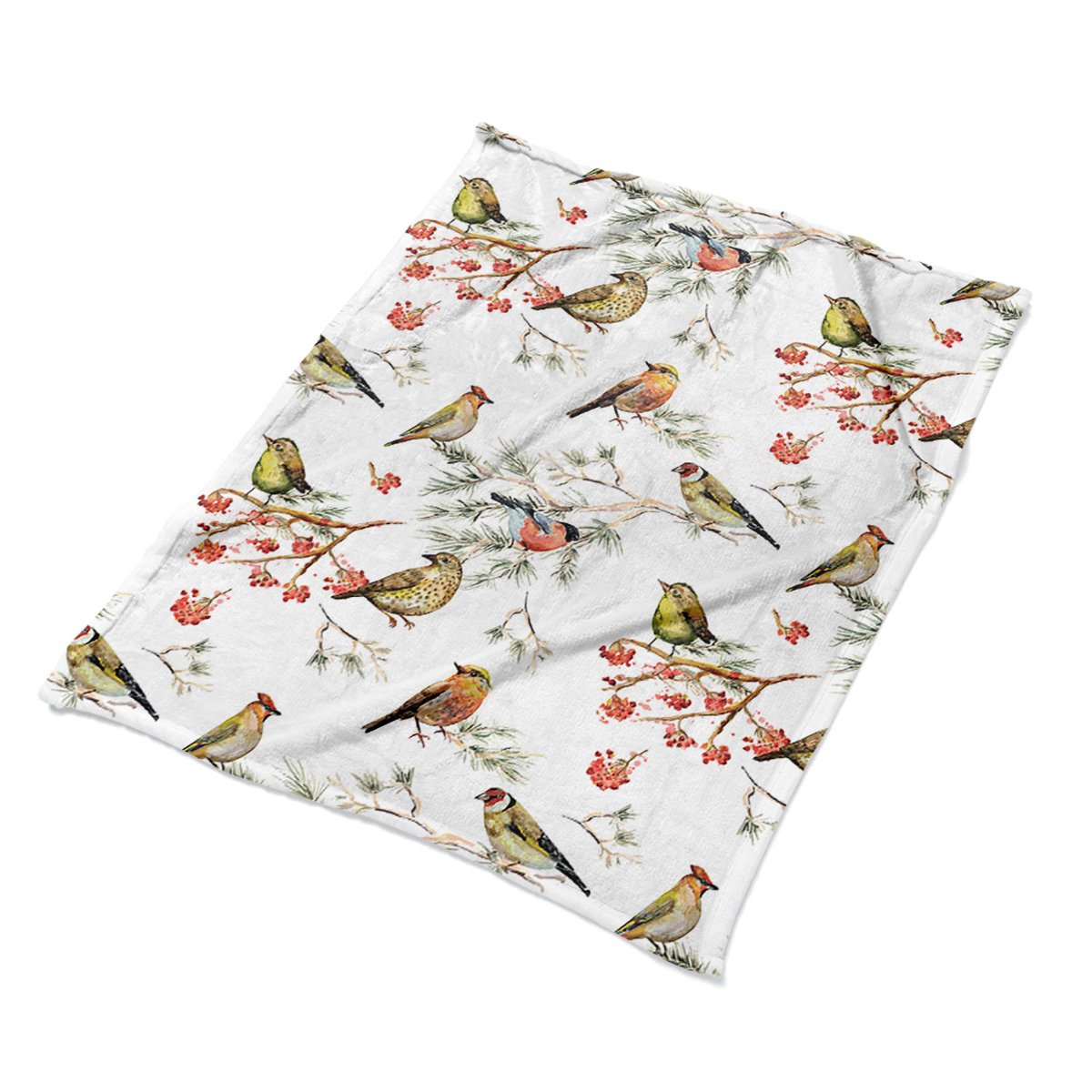 Tkanina Pluszowa narzuta pled Ptaki na gałęzi wzór, Fabricsy