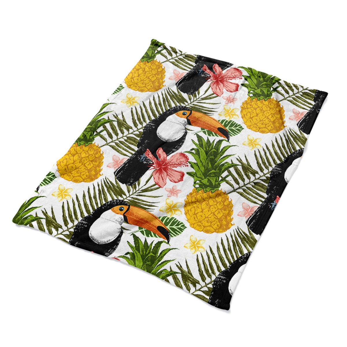 Miękki koc na fotel łóżko Tukan i Ananas dekoracja, Fabricsy