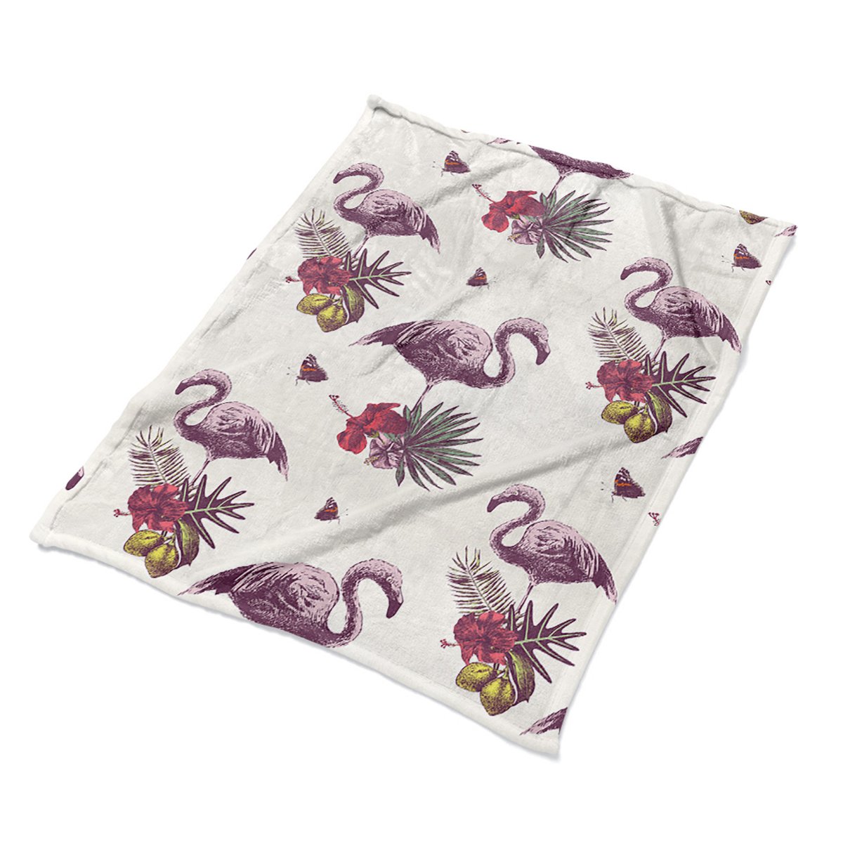 Pluszowe koce narzuty nadruk Flamingi & Hibiskus, Fabricsy